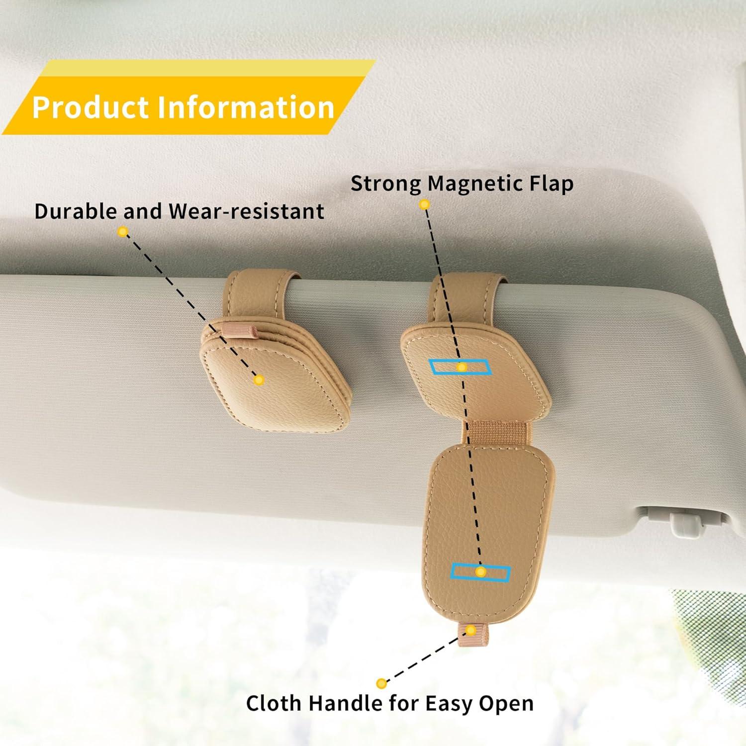 Soporte de Gafas de Sol Yuoyar Universal para Visera de Coche Beige