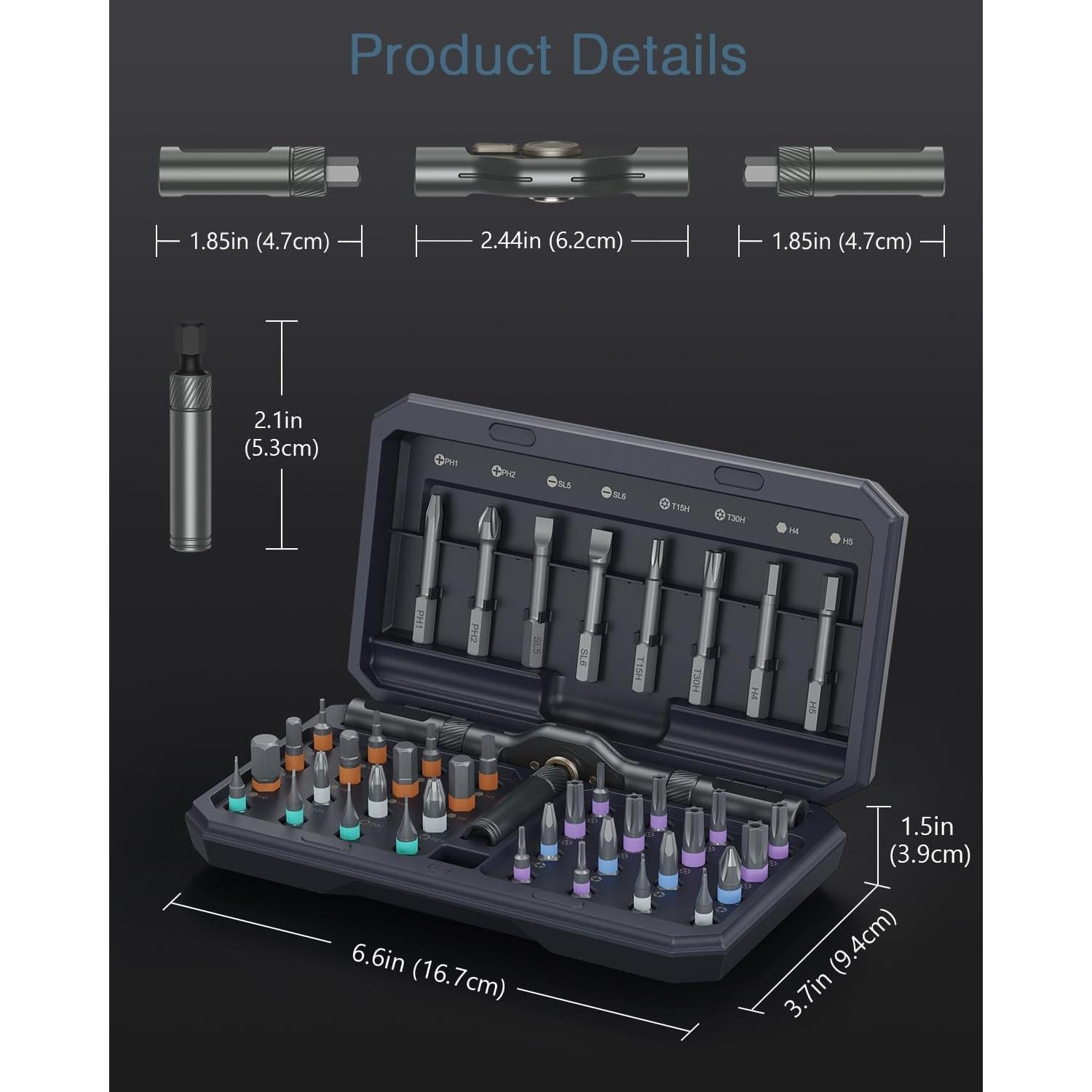 Juego de Destornilladores Magnéticos 42 en 1 Ankilo - Gris