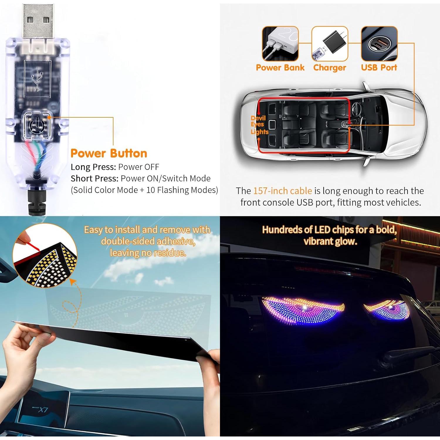 Luz LED Ojos del Diablo 1797 para Autos y Camiones 30x12cm