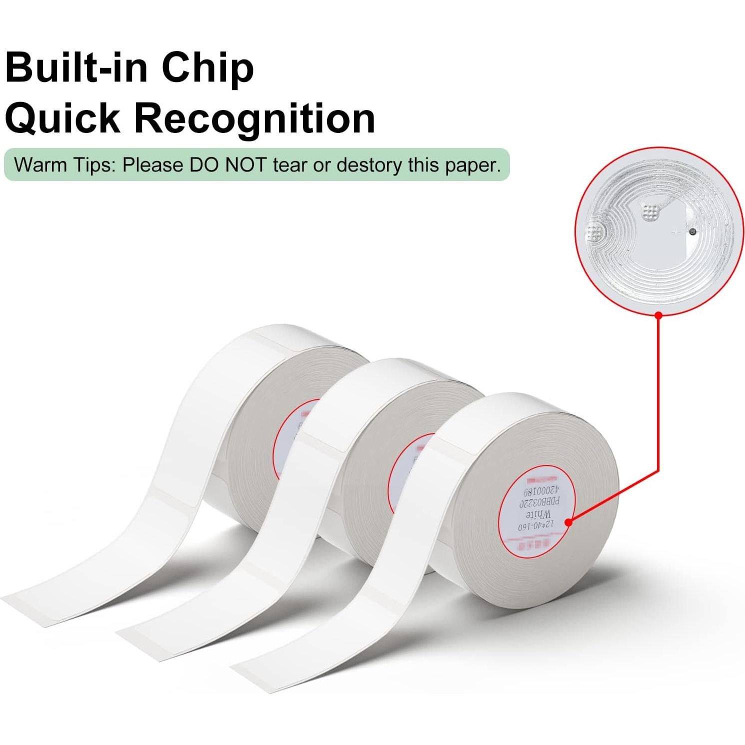 Label Maker Tape Compatible for NIIMBOT D11 D110 D101, Adapted Label Print Paper, Thermal Sticker Paper 0.47" x 1.57" Waterproof Self-Adhesive Labeling Tape(3 Rolls, White)