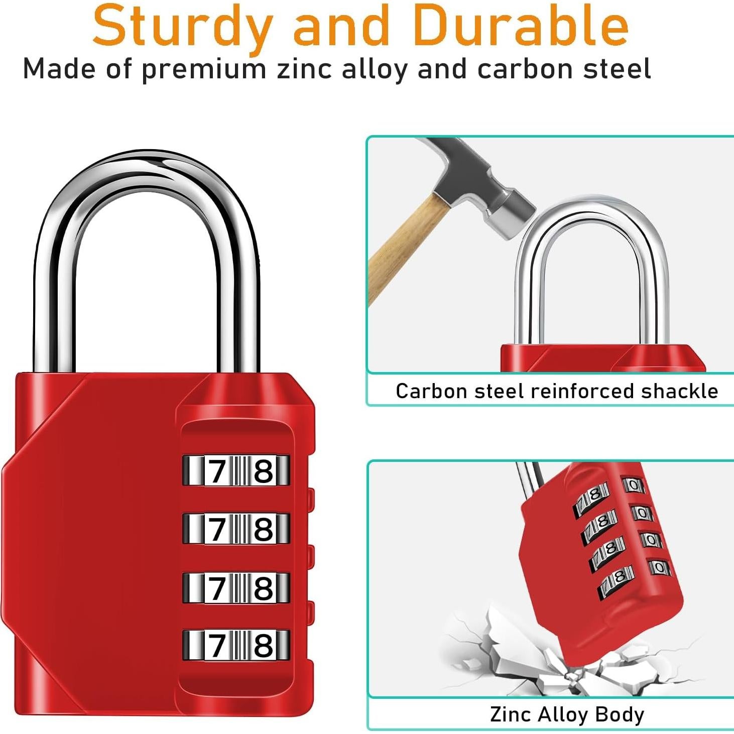 Candado NAGE 4 Dígitos Reajustable Rojo Impermeable