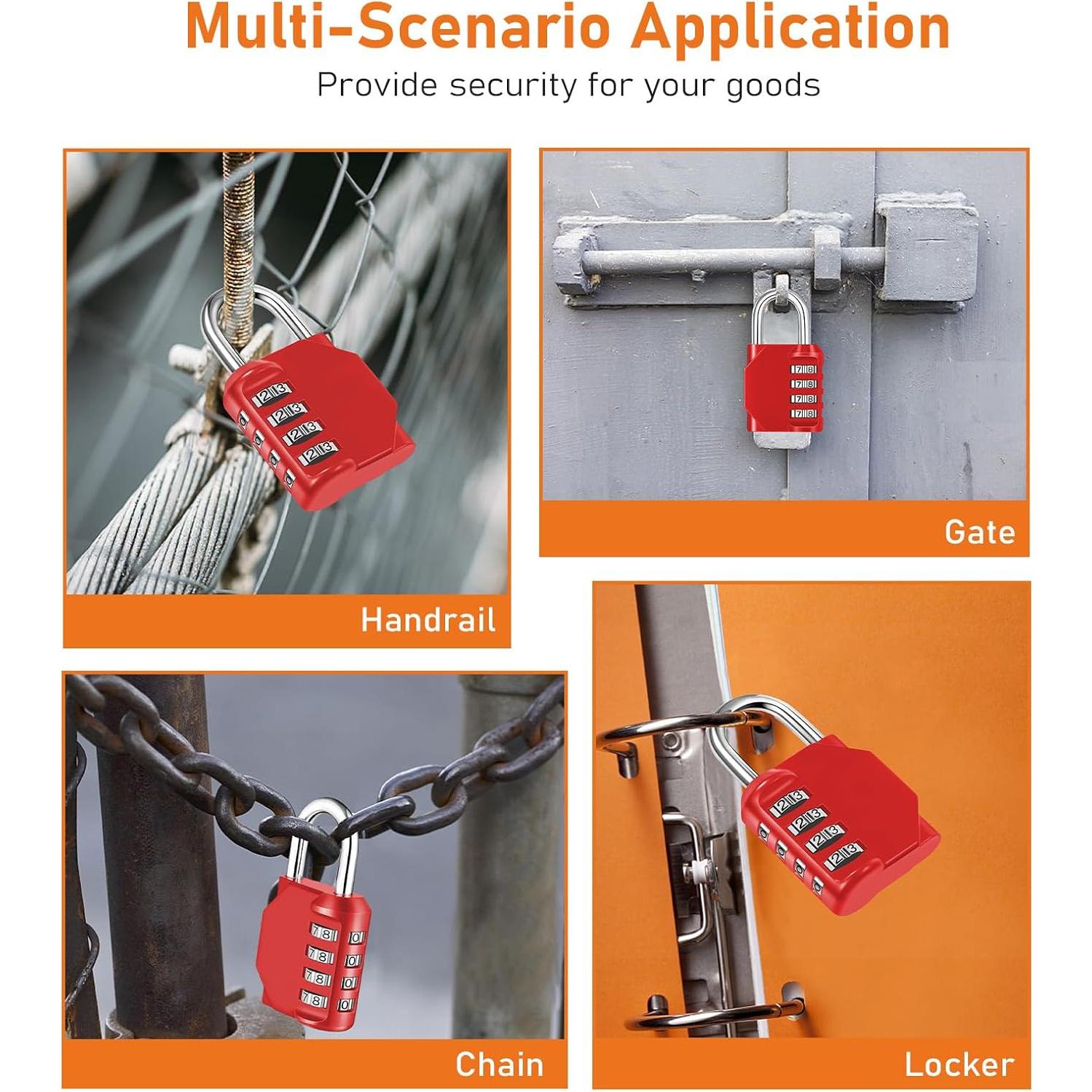 Candado NAGE 4 Dígitos Reajustable Rojo Impermeable