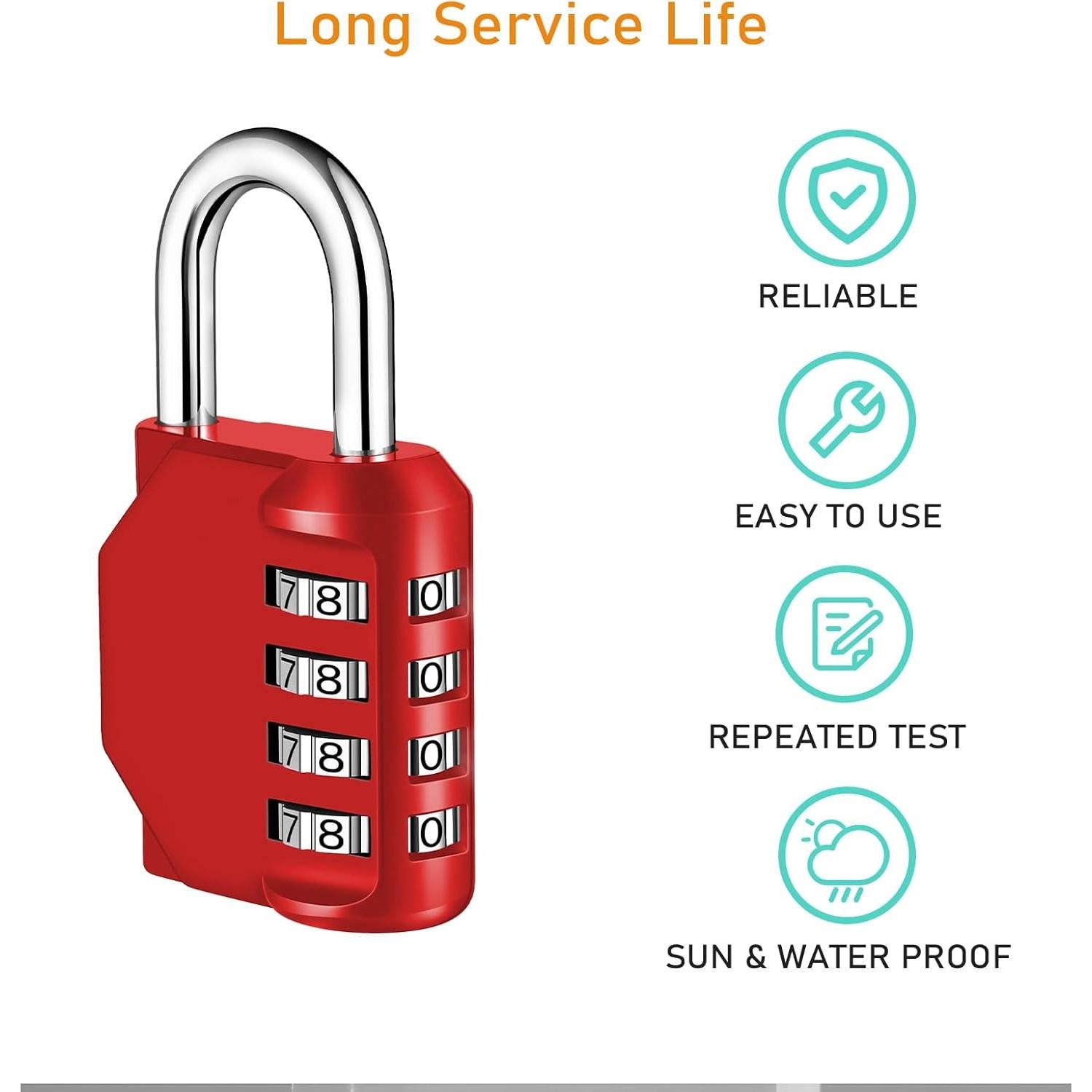 Candado NAGE 4 Dígitos Reajustable Rojo Impermeable