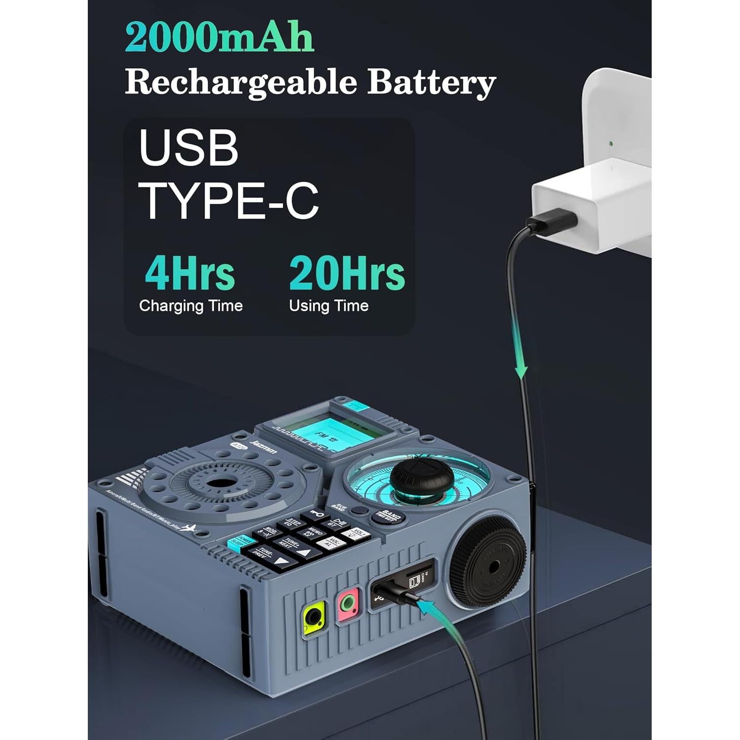 Portable Shortwave Radio with 5W Bass Sound, AIR/AM/FM/VHF/SW/WB Worldband Radio with Bluetooth and APP Control, 2000mAh Rechargeable Battery with 9.85 Ft Wire Antenna,Flashlight,Recording