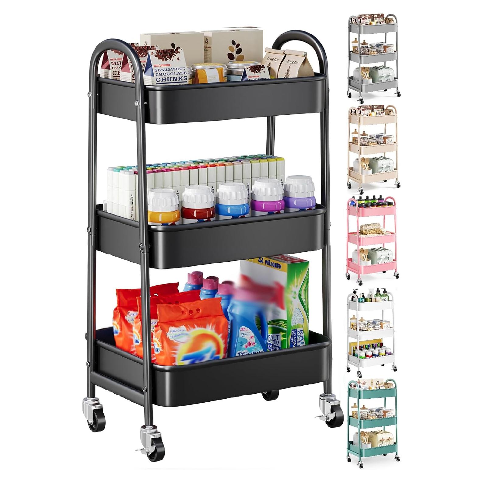 Carro Organizador de Metal Osivaex 3 Niveles Negro 27.22 kg