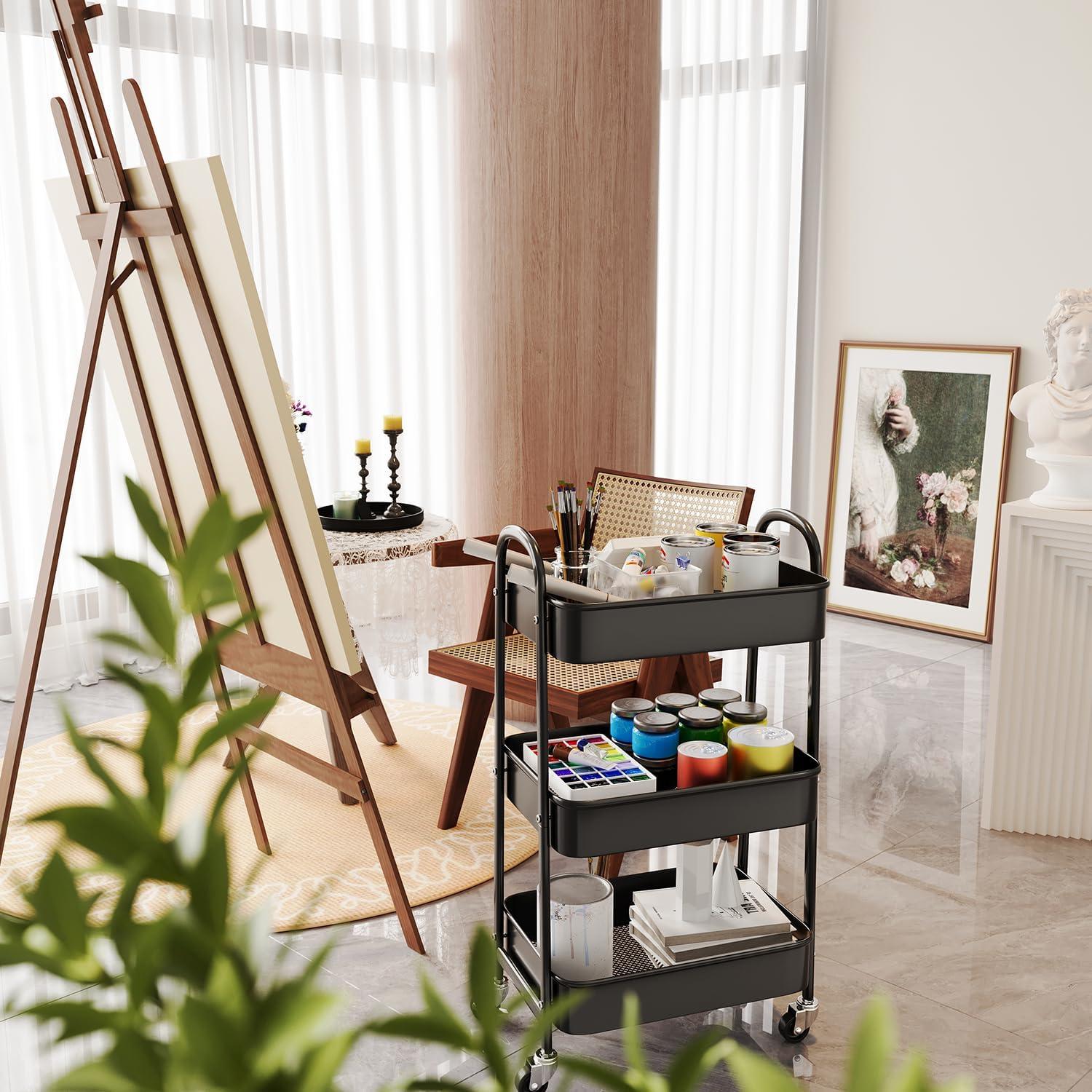 Carro Organizador de Metal Osivaex 3 Niveles Negro 27.22 kg