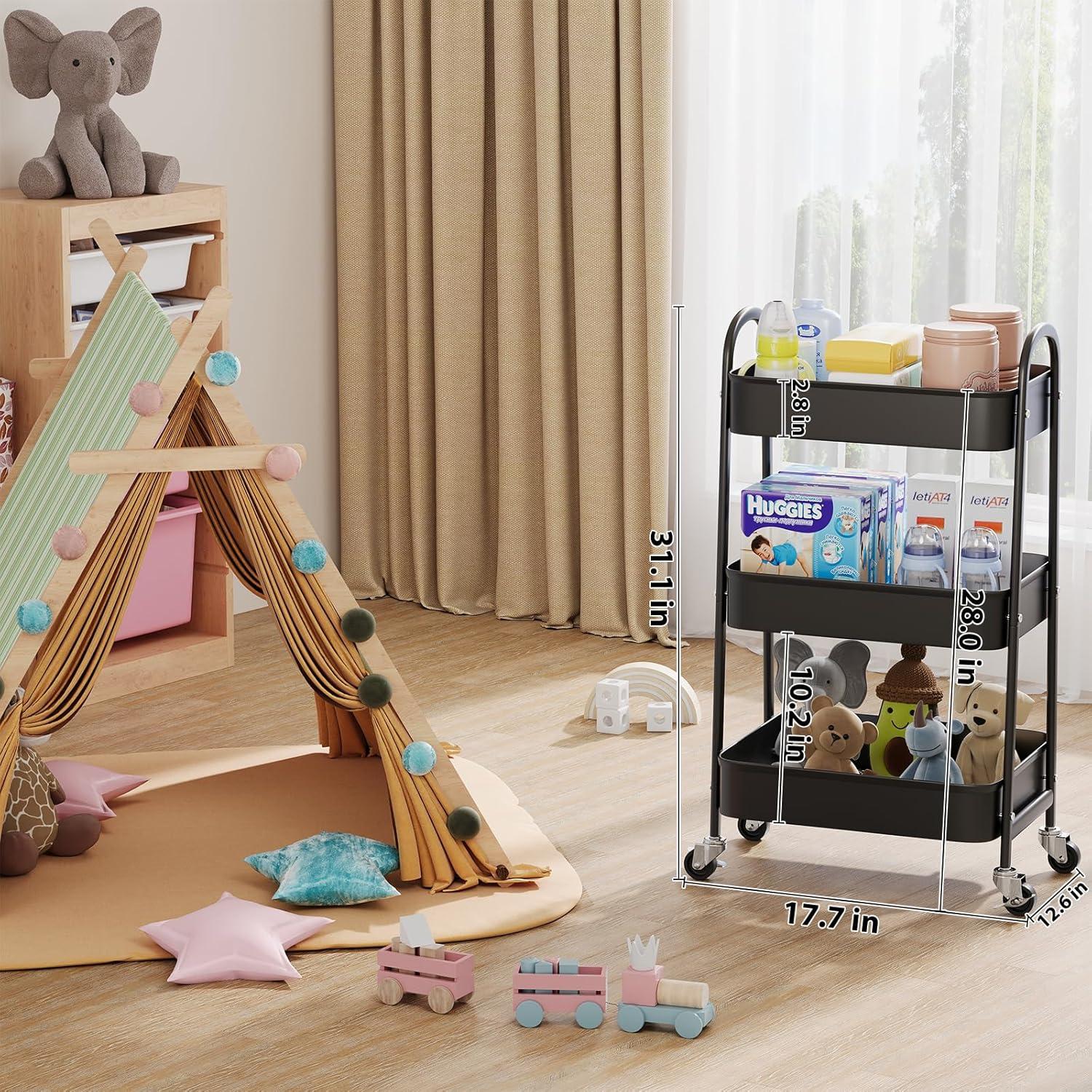 Carro Organizador de Metal Osivaex 3 Niveles Negro 27.22 kg