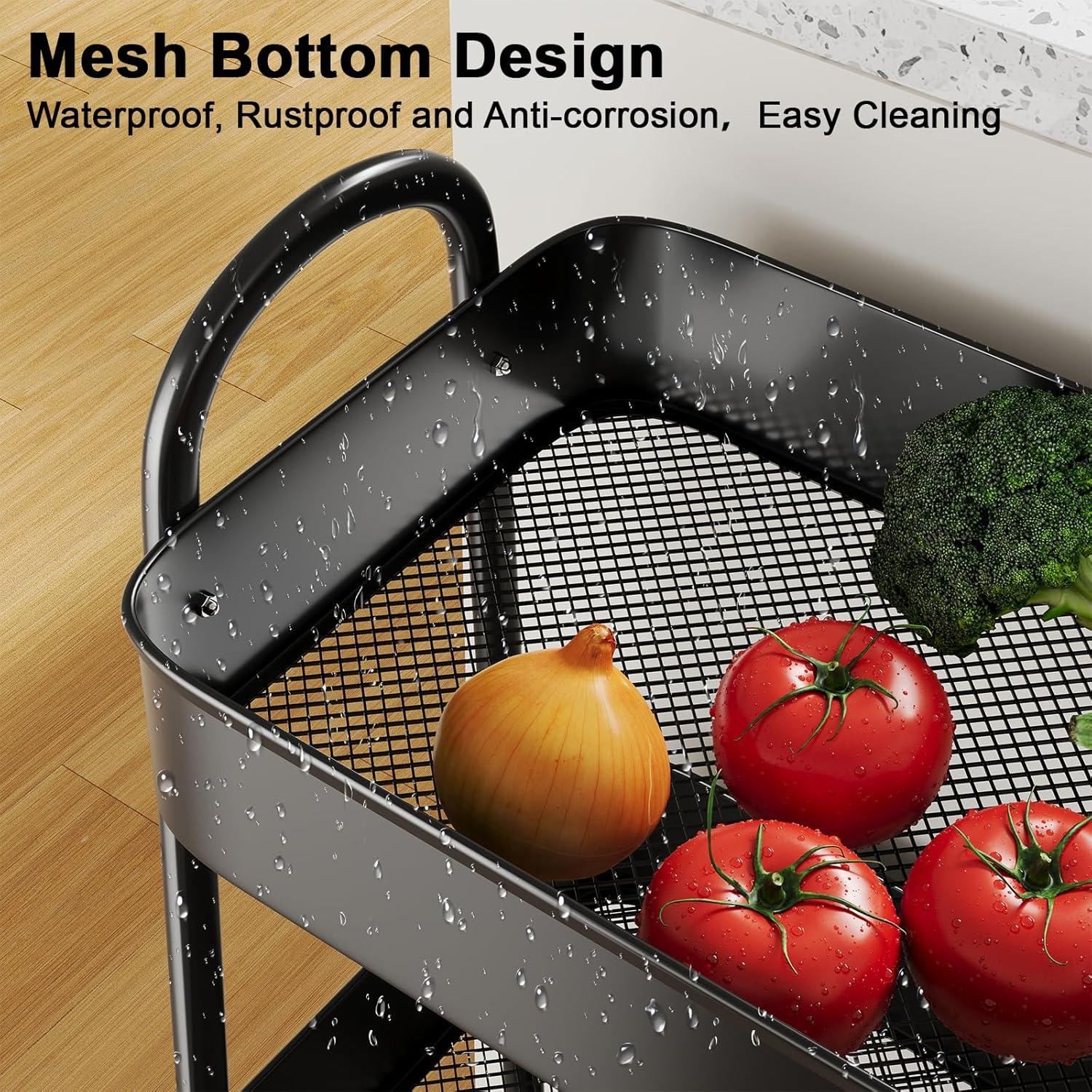 Carro Organizador de Metal Osivaex 3 Niveles Negro 27.22 kg