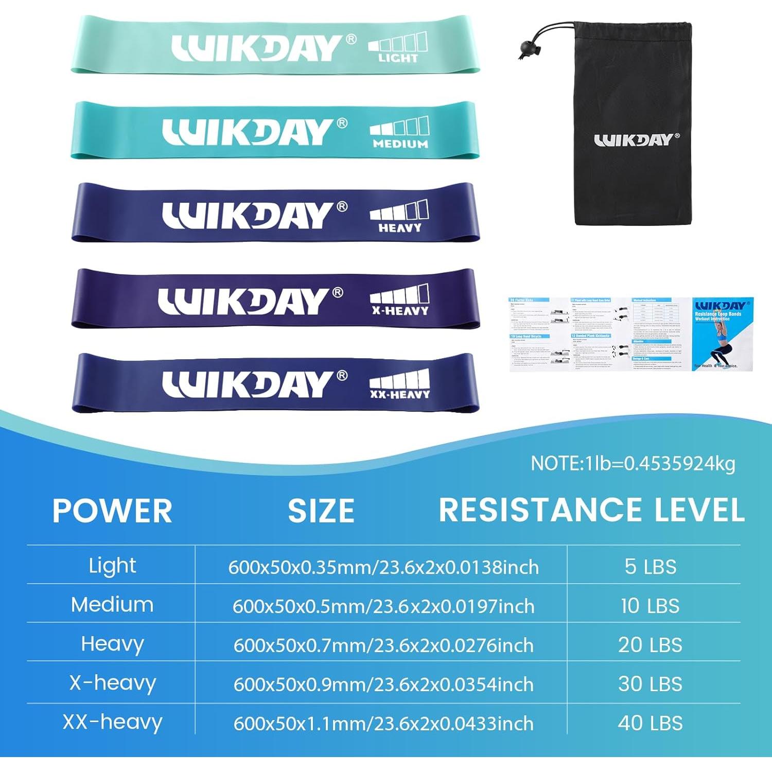 Bandas de Resistencia WIKDAY - Set de 5 Niveles para Ejercicio