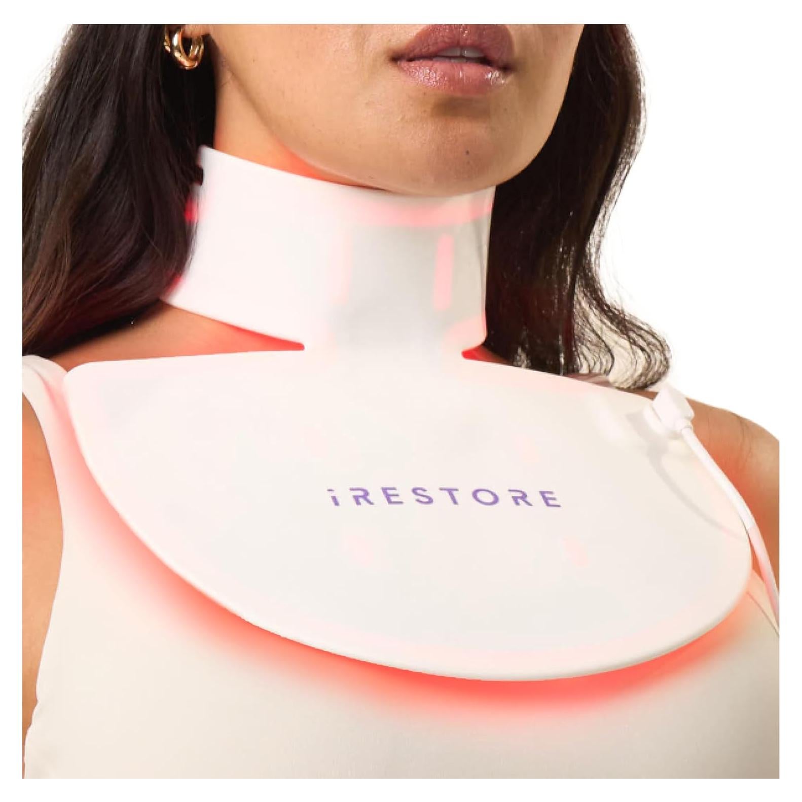 iRestore Illumina LED Neck & Chest Anti Aging Mask – for Smoother, Firmer and Glowing Skin at Home – Red and Infrared Light Therapy for Neck – Red Light Skincare Device with 230 LEDs (White)