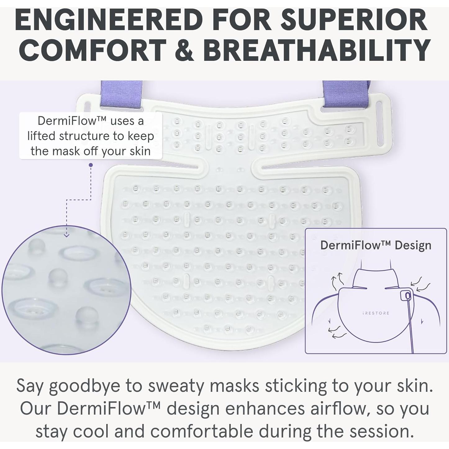 iRestore Illumina LED Neck & Chest Anti Aging Mask – for Smoother, Firmer and Glowing Skin at Home – Red and Infrared Light Therapy for Neck – Red Light Skincare Device with 230 LEDs (White)