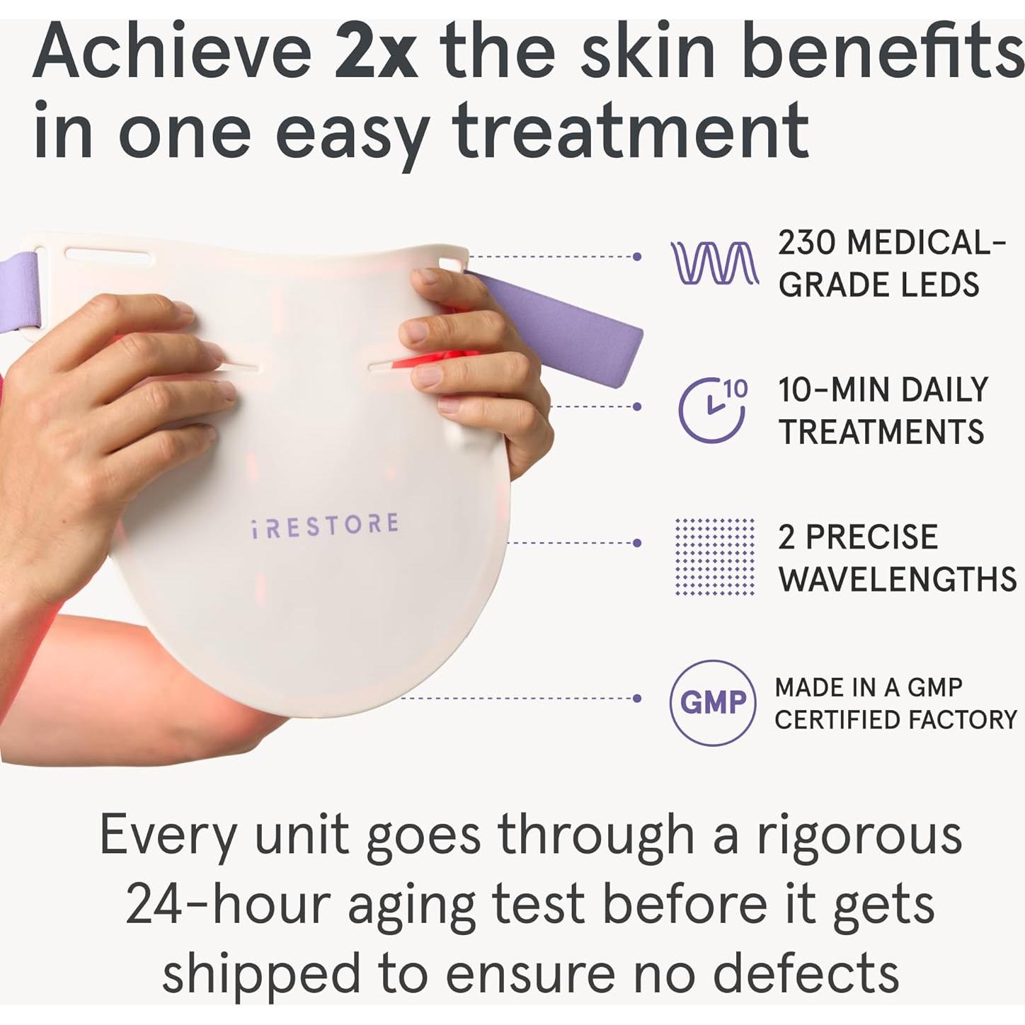 iRestore Illumina LED Neck & Chest Anti Aging Mask – for Smoother, Firmer and Glowing Skin at Home – Red and Infrared Light Therapy for Neck – Red Light Skincare Device with 230 LEDs (White)