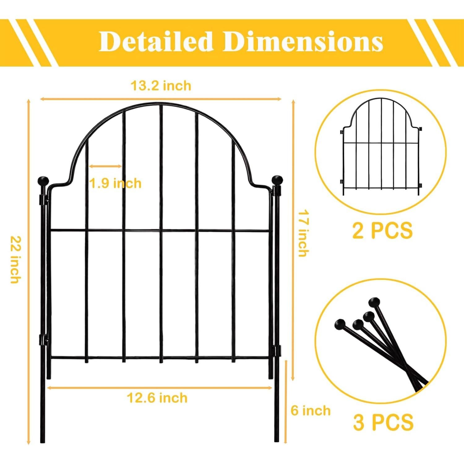 Garden Fence, 2 Panels 22 in(H) x 2.2 ft(L) Arched Rustproof Metal No Dig Fence Garden Fence Border, Ground Stake Animal Barrier Fence for Rabbit Dog, Outdoor Landscape Decor for Yard & Patio
