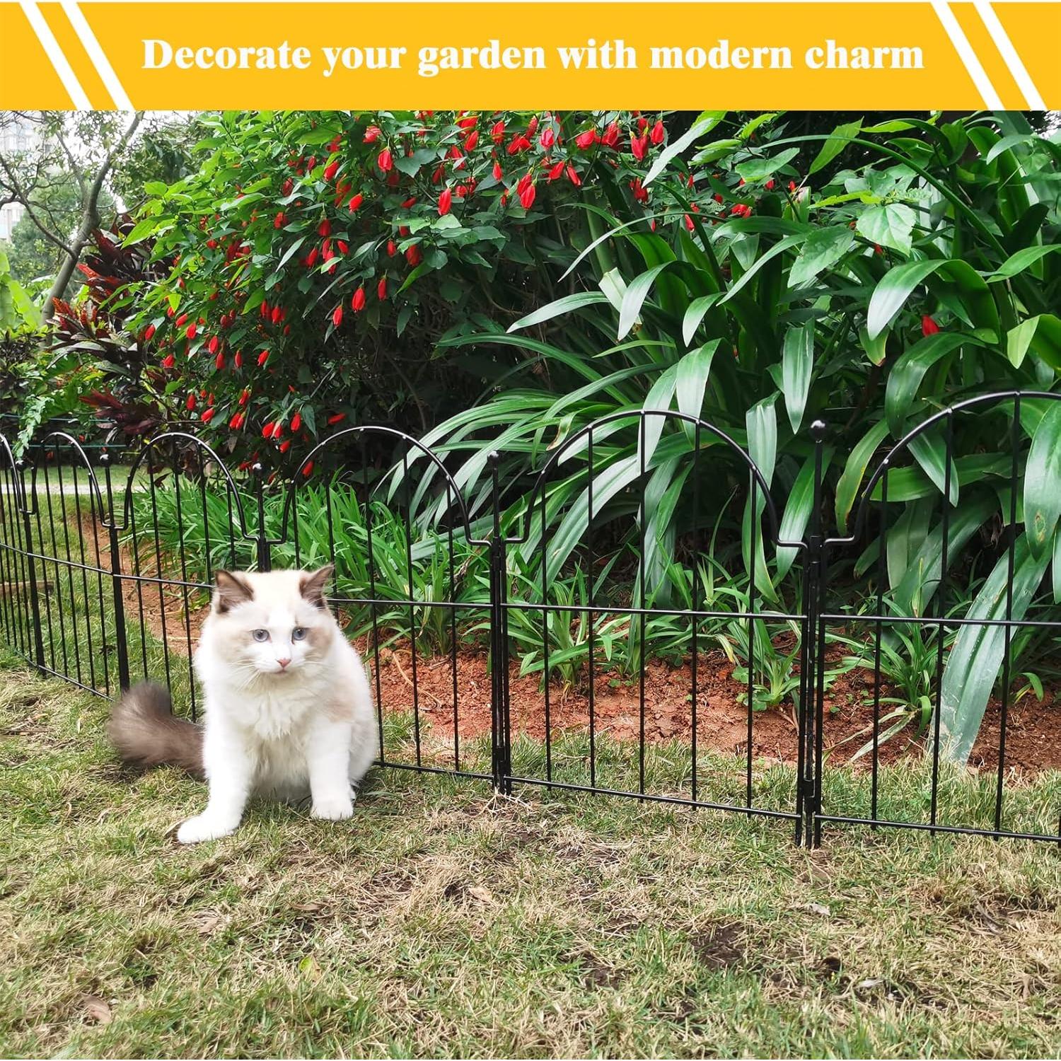 Garden Fence, 2 Panels 22 in(H) x 2.2 ft(L) Arched Rustproof Metal No Dig Fence Garden Fence Border, Ground Stake Animal Barrier Fence for Rabbit Dog, Outdoor Landscape Decor for Yard & Patio