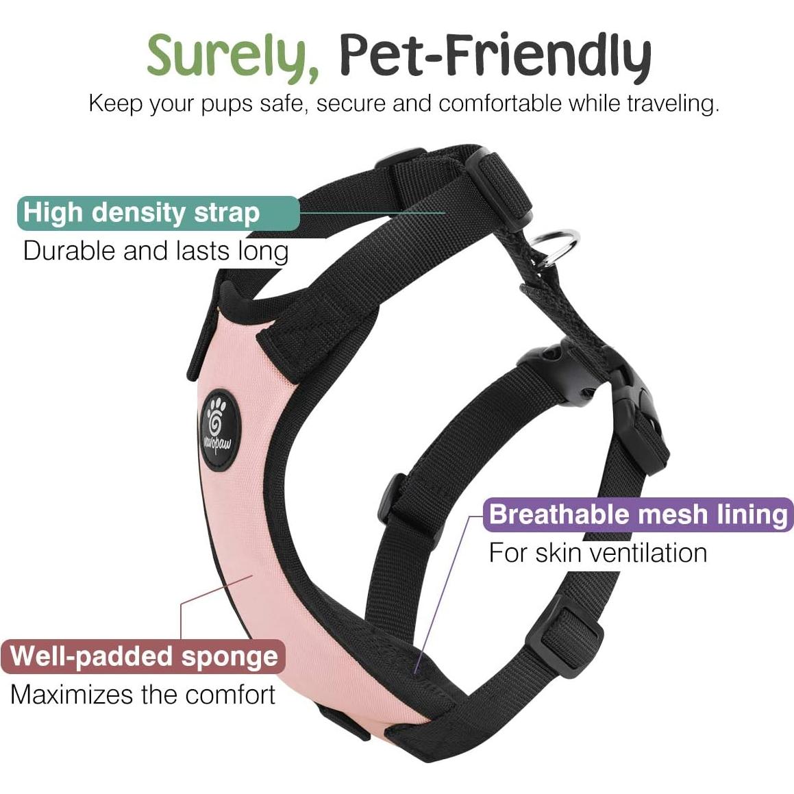 Cinturón de Seguridad para Perros VavoPaw L Rosa Ajustable