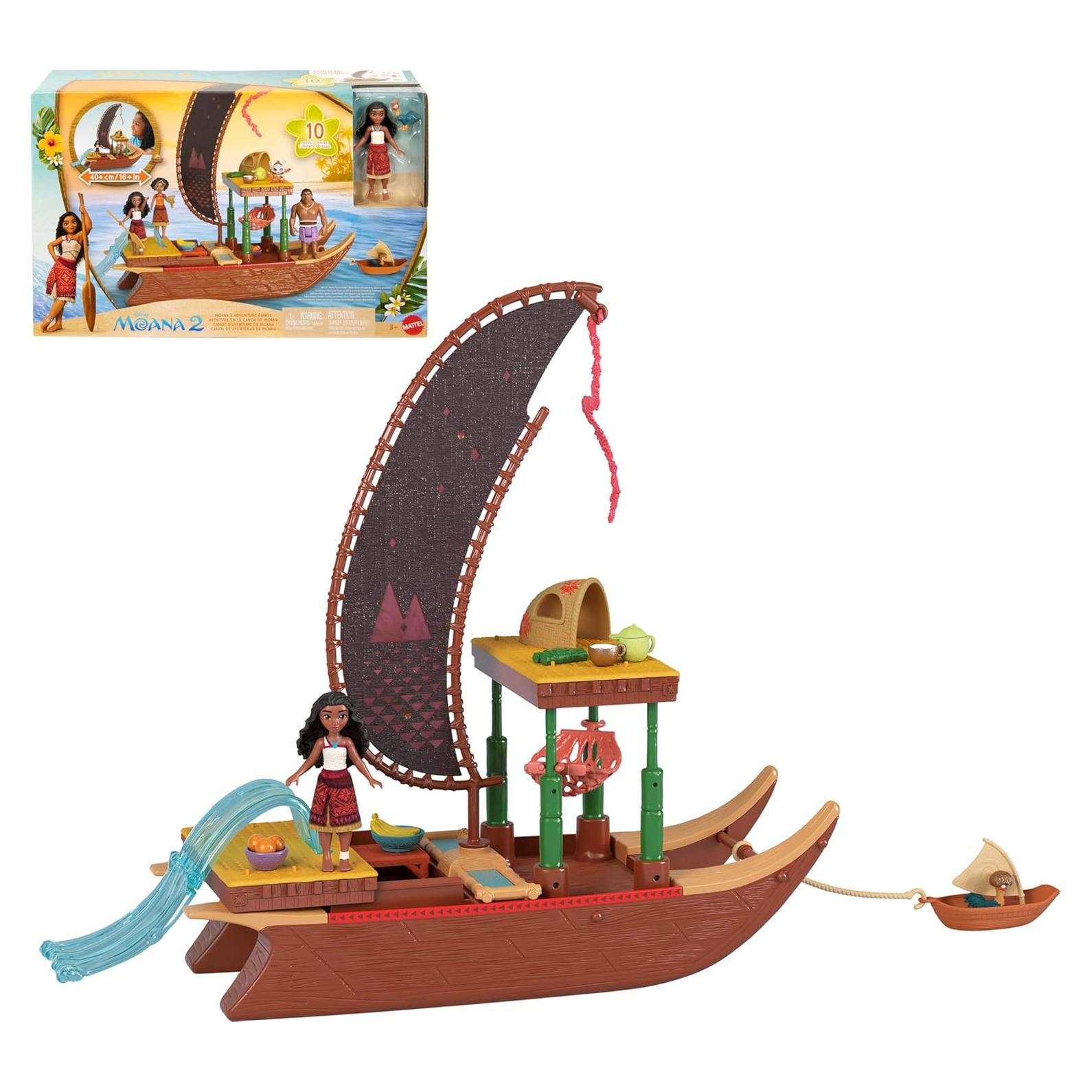 Canoa de Aventura Moana Mattel 60 cm con muñeca y accesorios