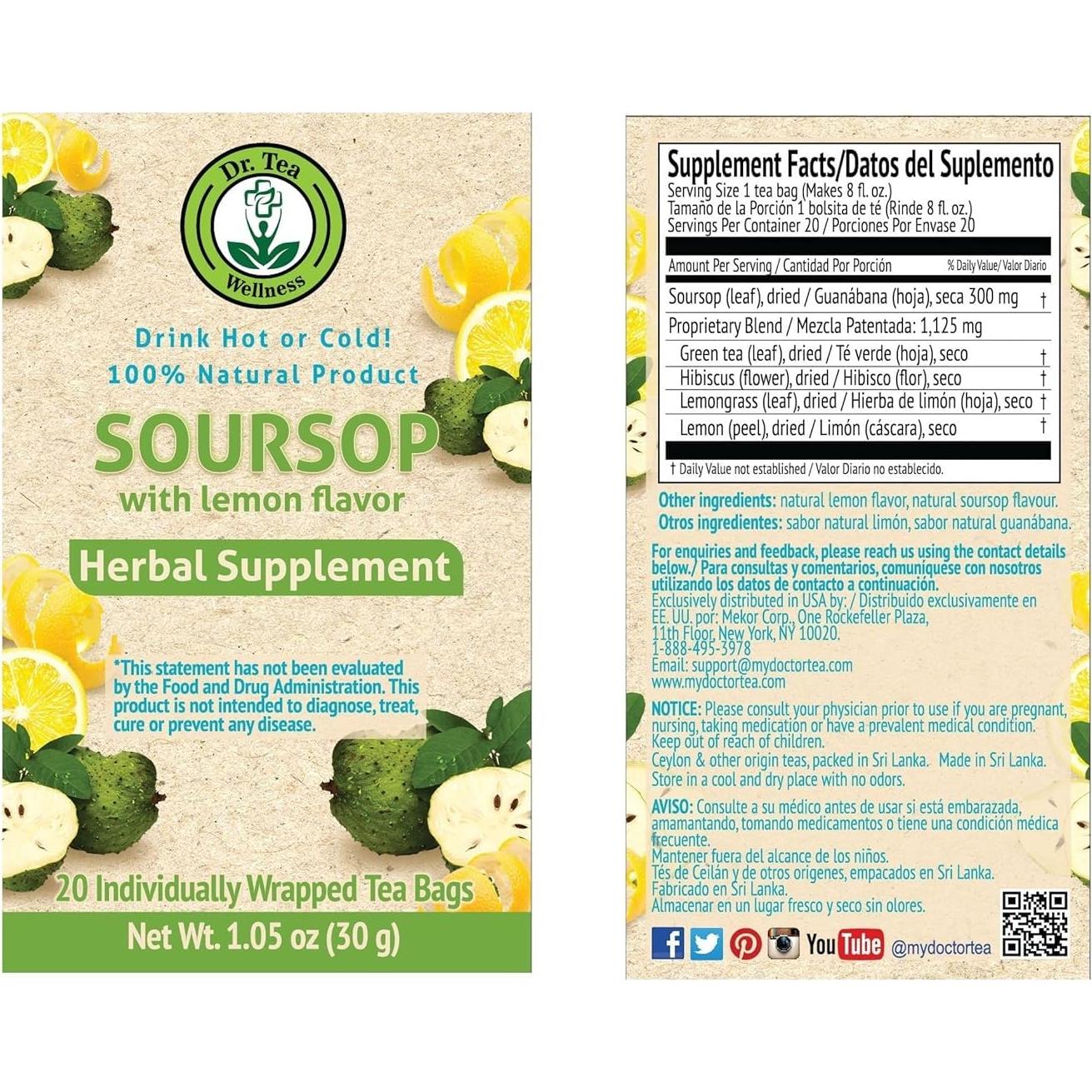 Té de Guanábana con Limón Dr. Tea - 20 Bolsitas Orgánicas
