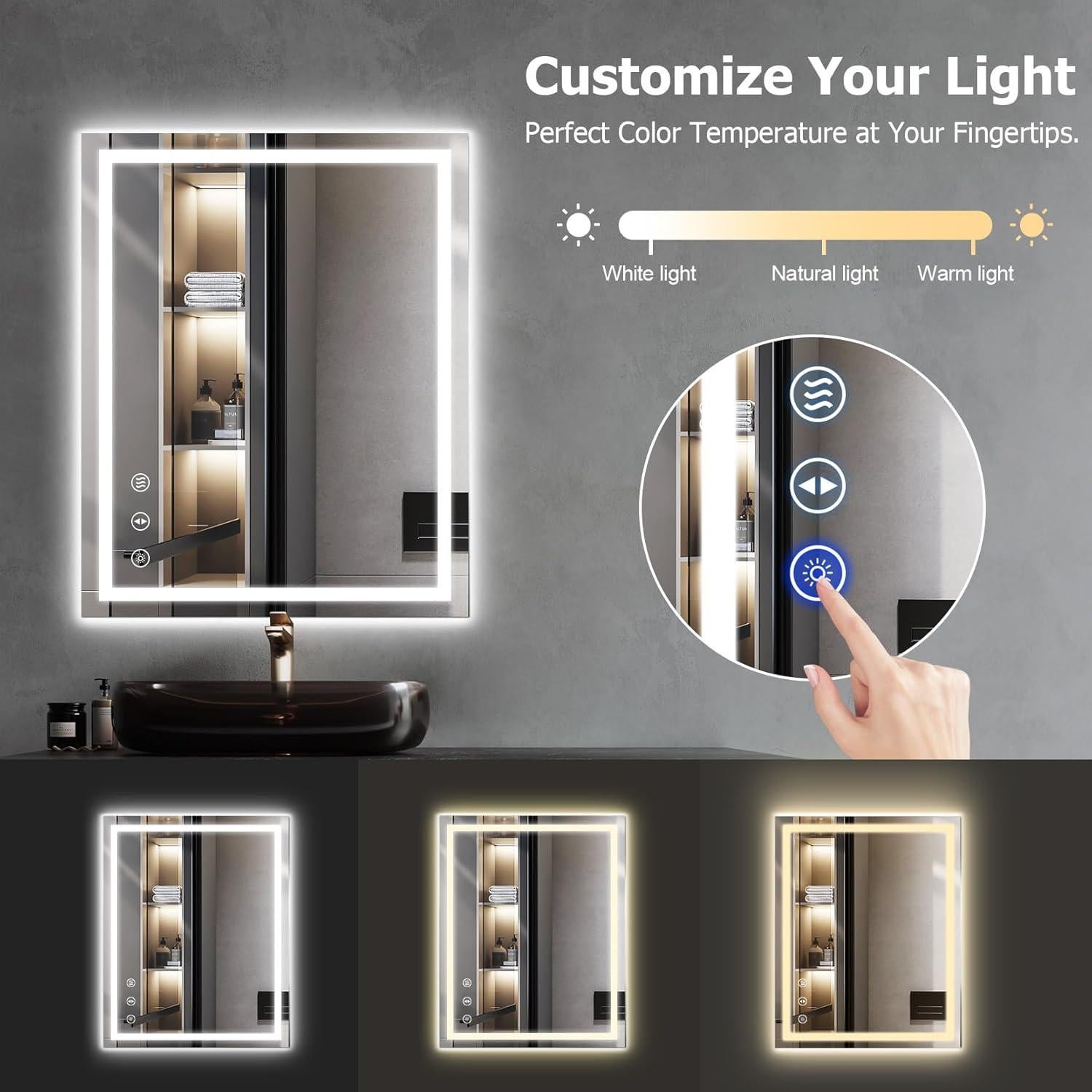 Espejo de Baño LED YOLEO 60x76cm Antivaho Regulable