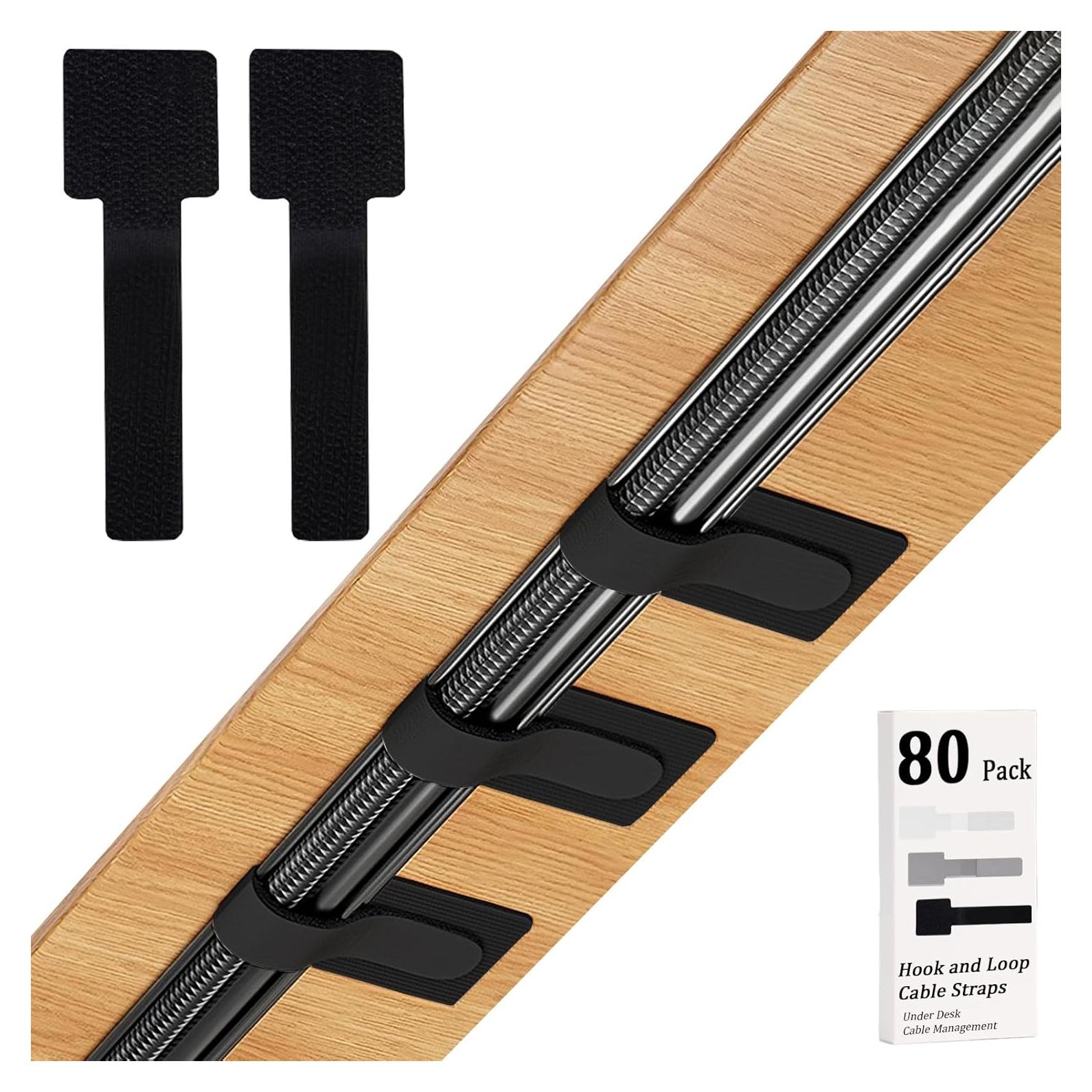 80 Correas de Cable Sereficy Gancho y Bucle Negro 9.14cm