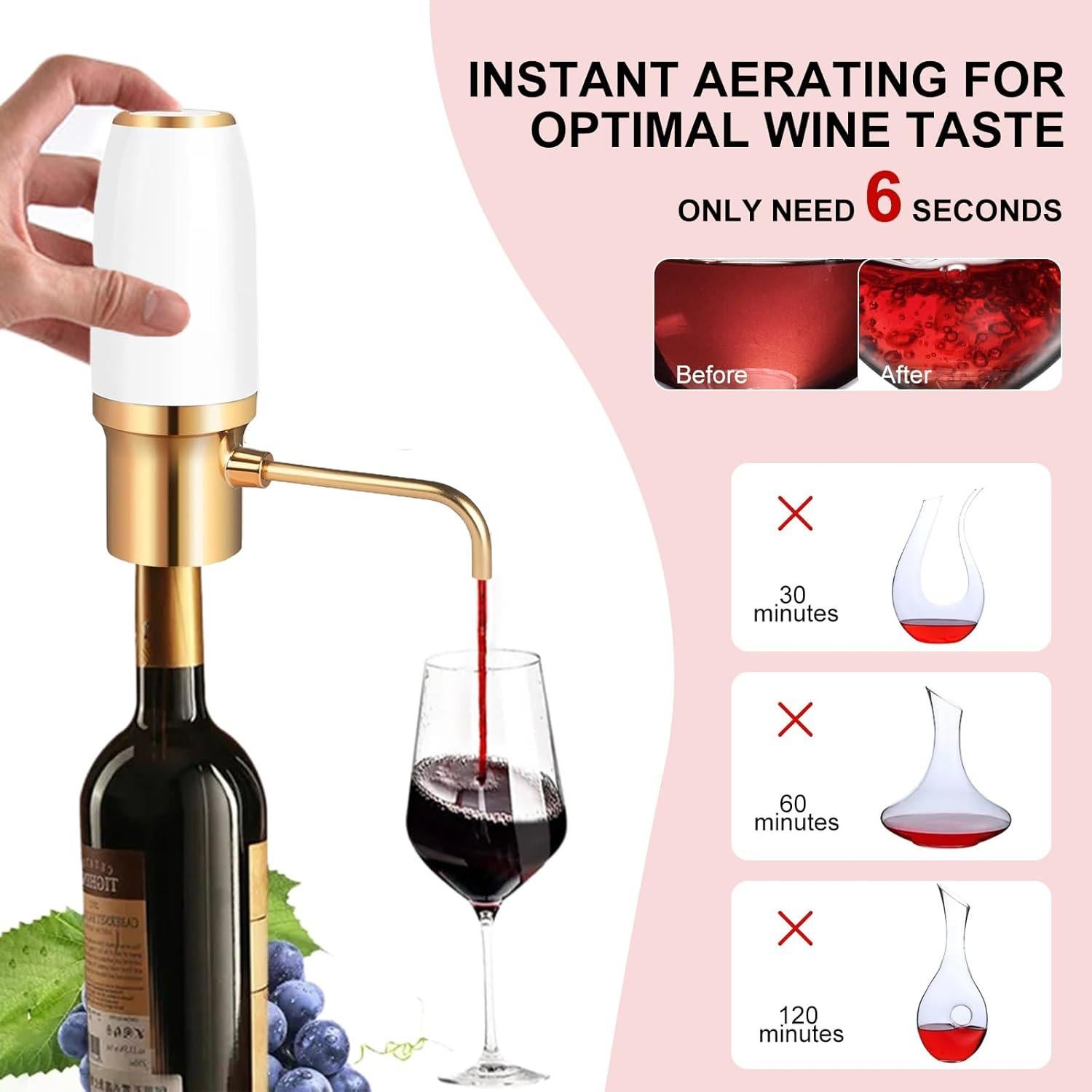 Aereador de Vino Eléctrico Resome Oro 750ml con Manguera