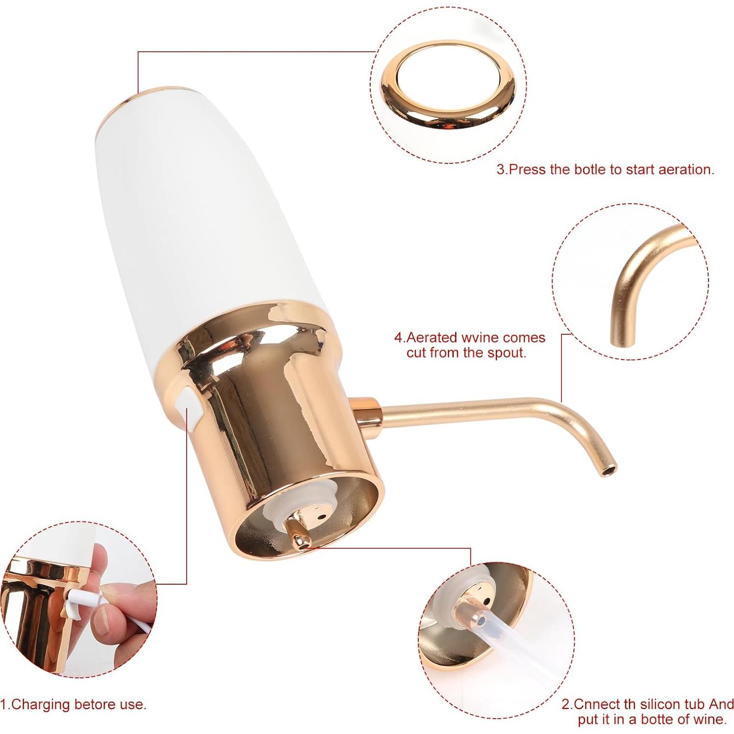 Aereador de Vino Eléctrico Resome Oro 750ml con Manguera