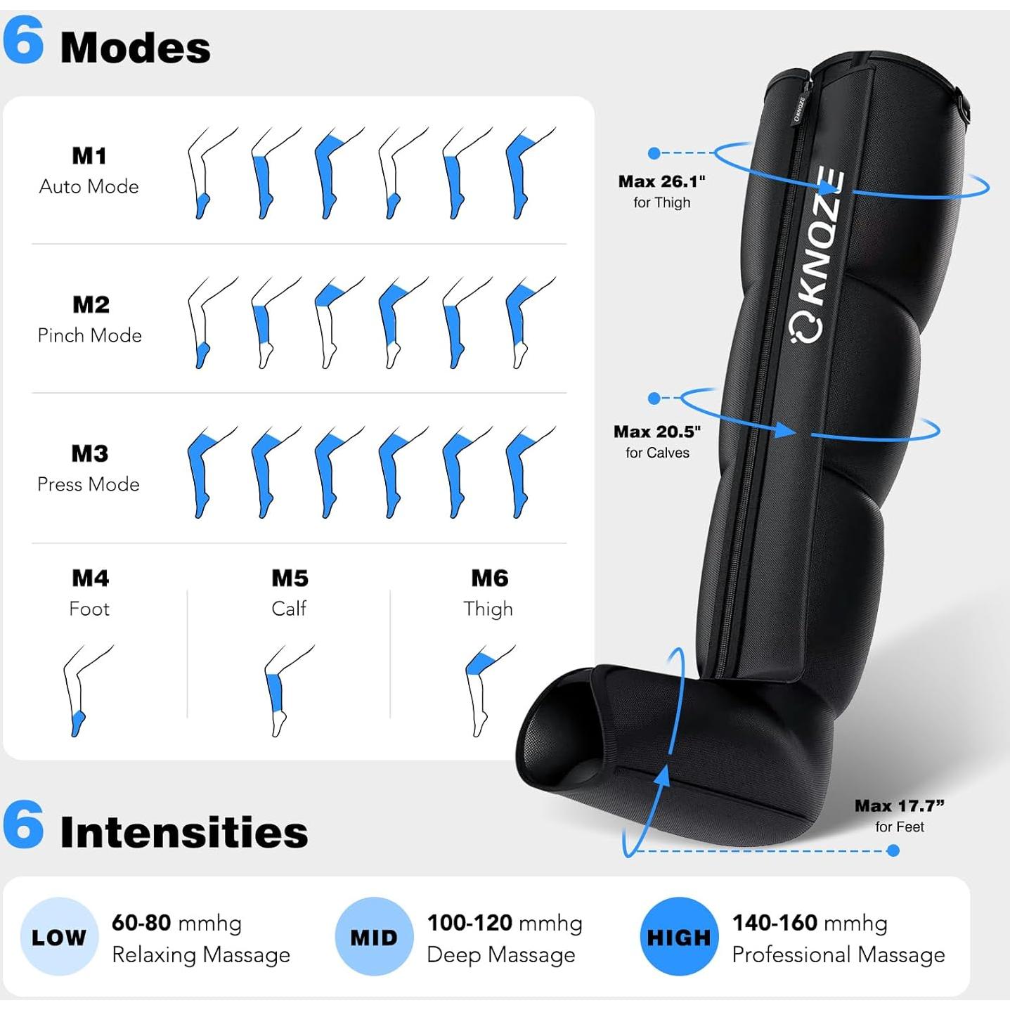 Masajeador de Compresión de Piernas KNQZE con 6 Modos y 3 Temporizadores