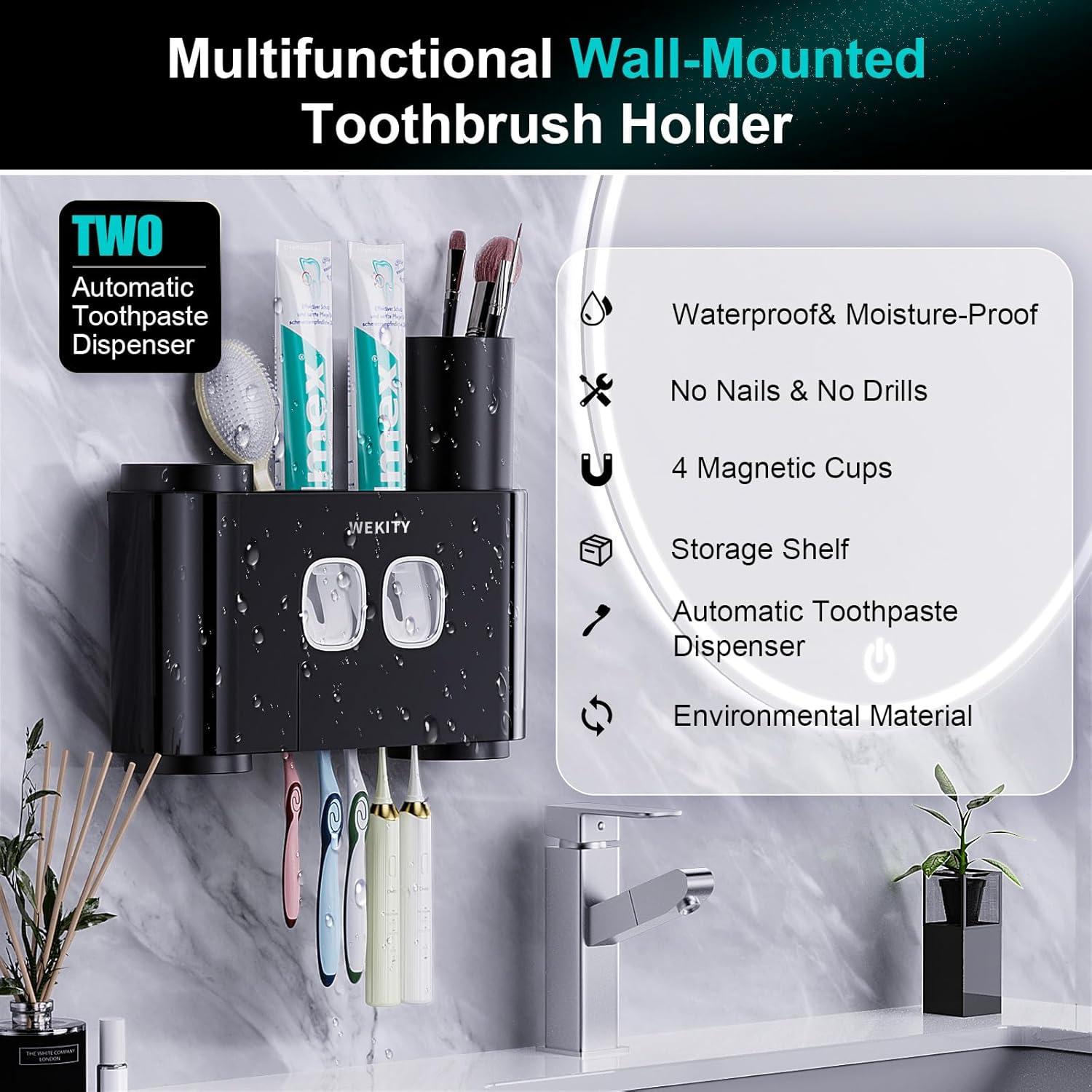 Soporte para Cepillos de Dientes Wekity Negro con Dispensador