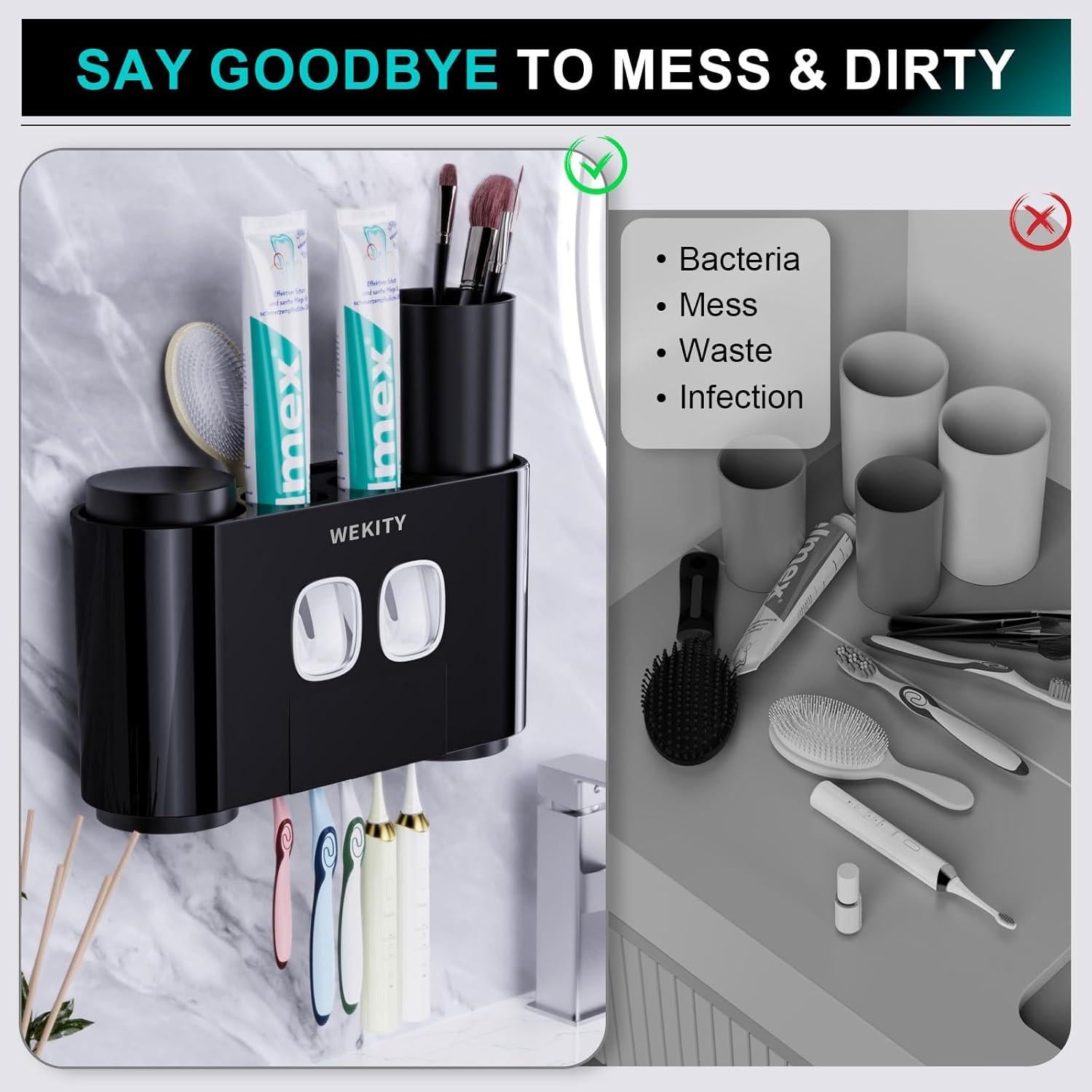 Soporte para Cepillos de Dientes Wekity Negro con Dispensador