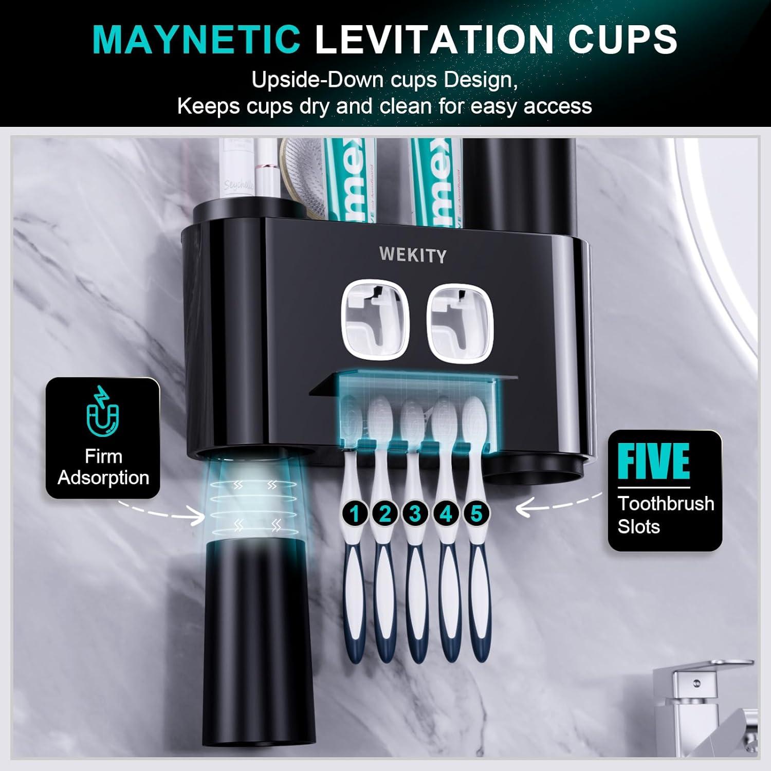 Soporte para Cepillos de Dientes Wekity Negro con Dispensador