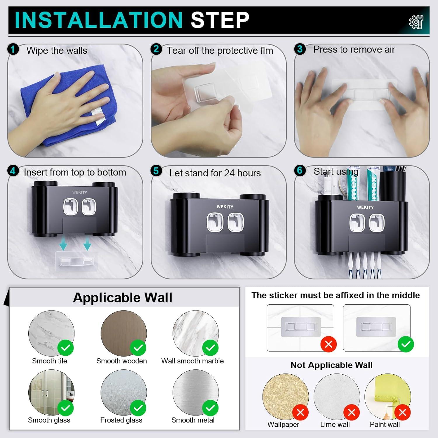 Soporte para Cepillos de Dientes Wekity Negro con Dispensador