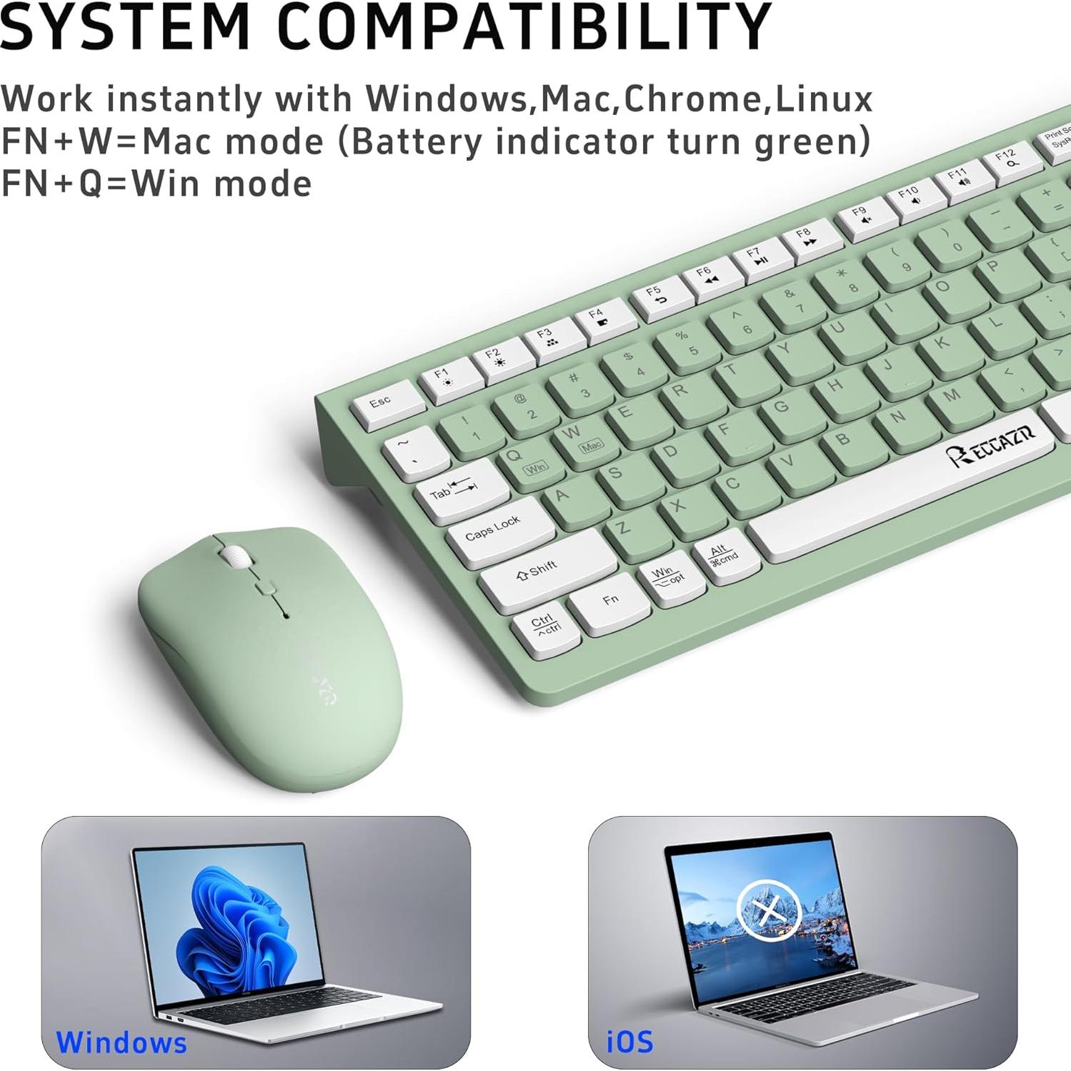 Combo Teclado y Ratón Inalámbricos RECCAZR Verde Aguacate