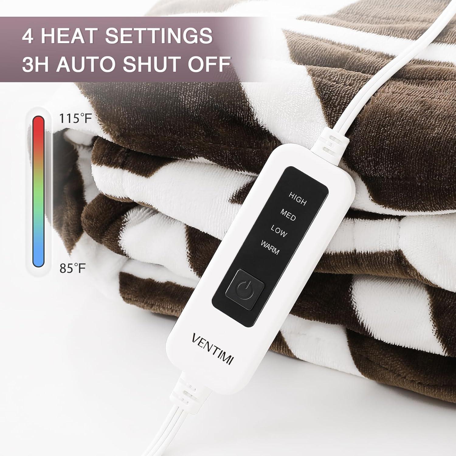 Manta Eléctrica VENTIMI 127x152 cm 4 Niveles Calor Café