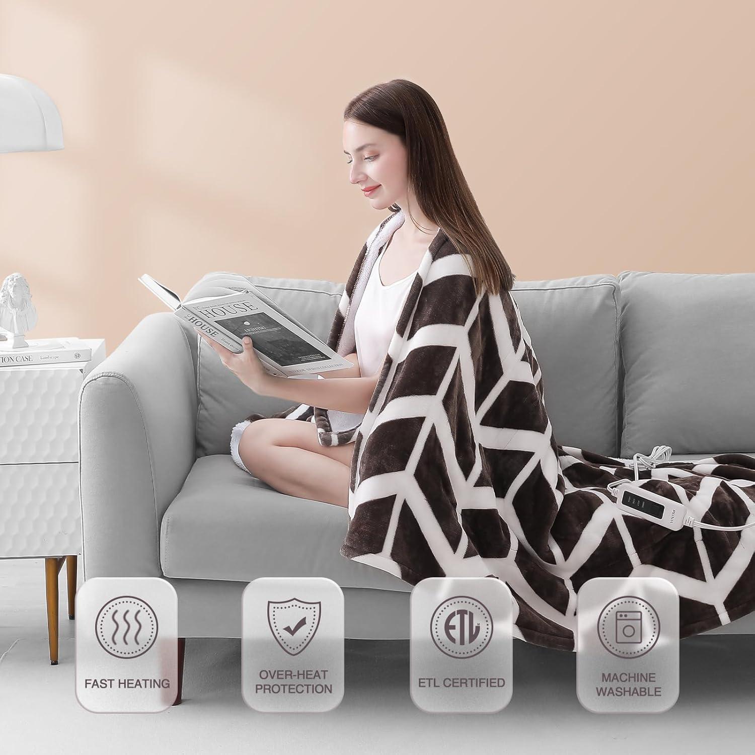 Manta Eléctrica VENTIMI 127x152 cm 4 Niveles Calor Café