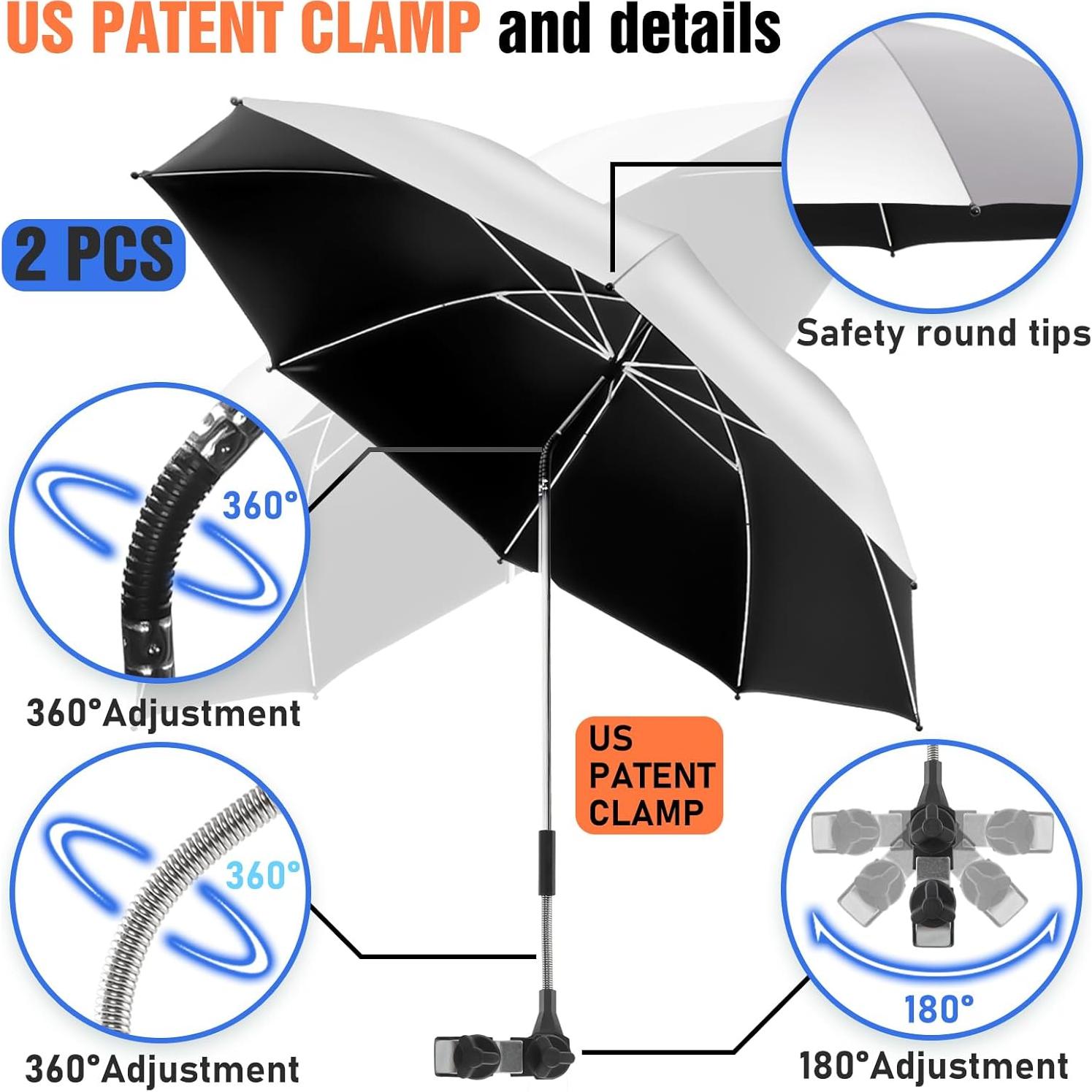 Paquete de 2 Sombrillas Ajustables UPF50+ para Sillas