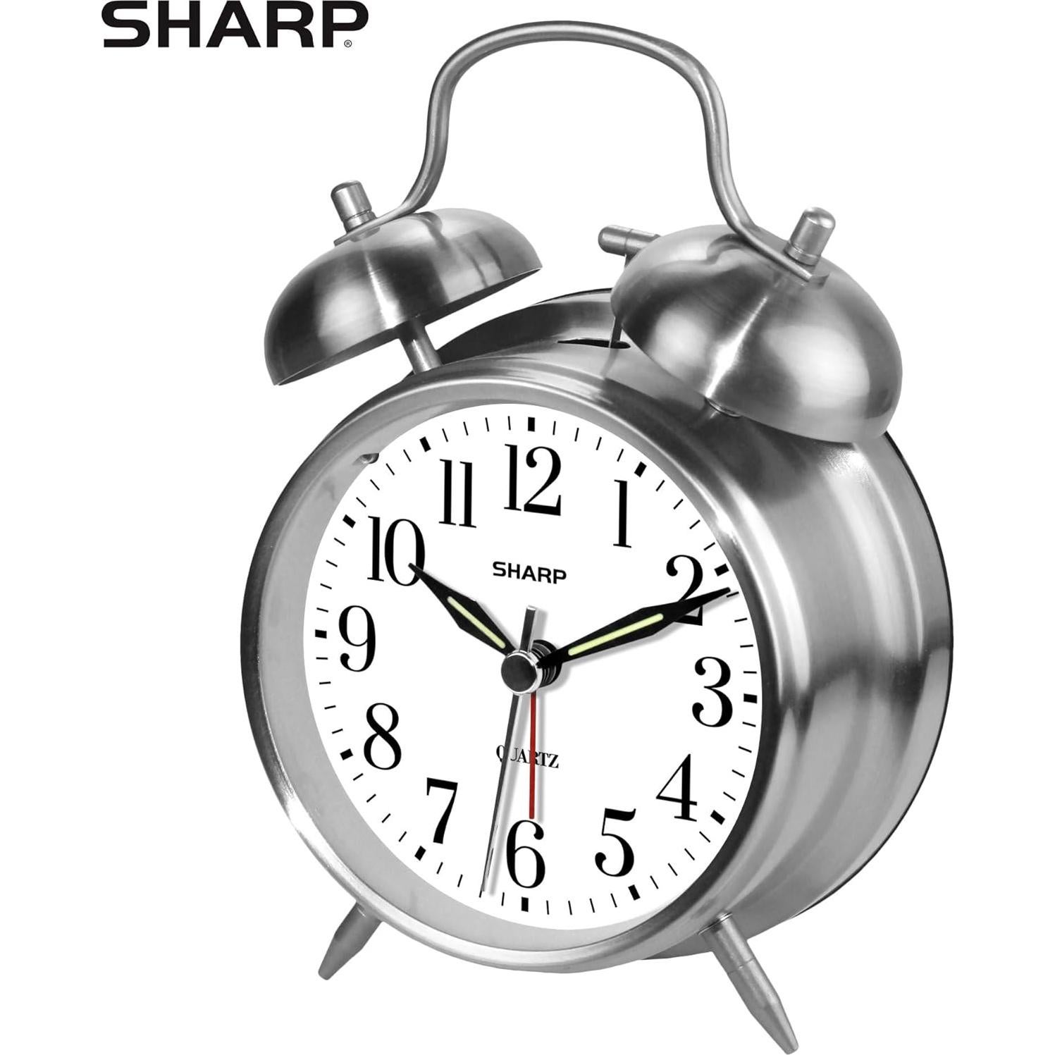 Reloj Despertador Doble Campana Sharp Cuarzo Analógico Plata