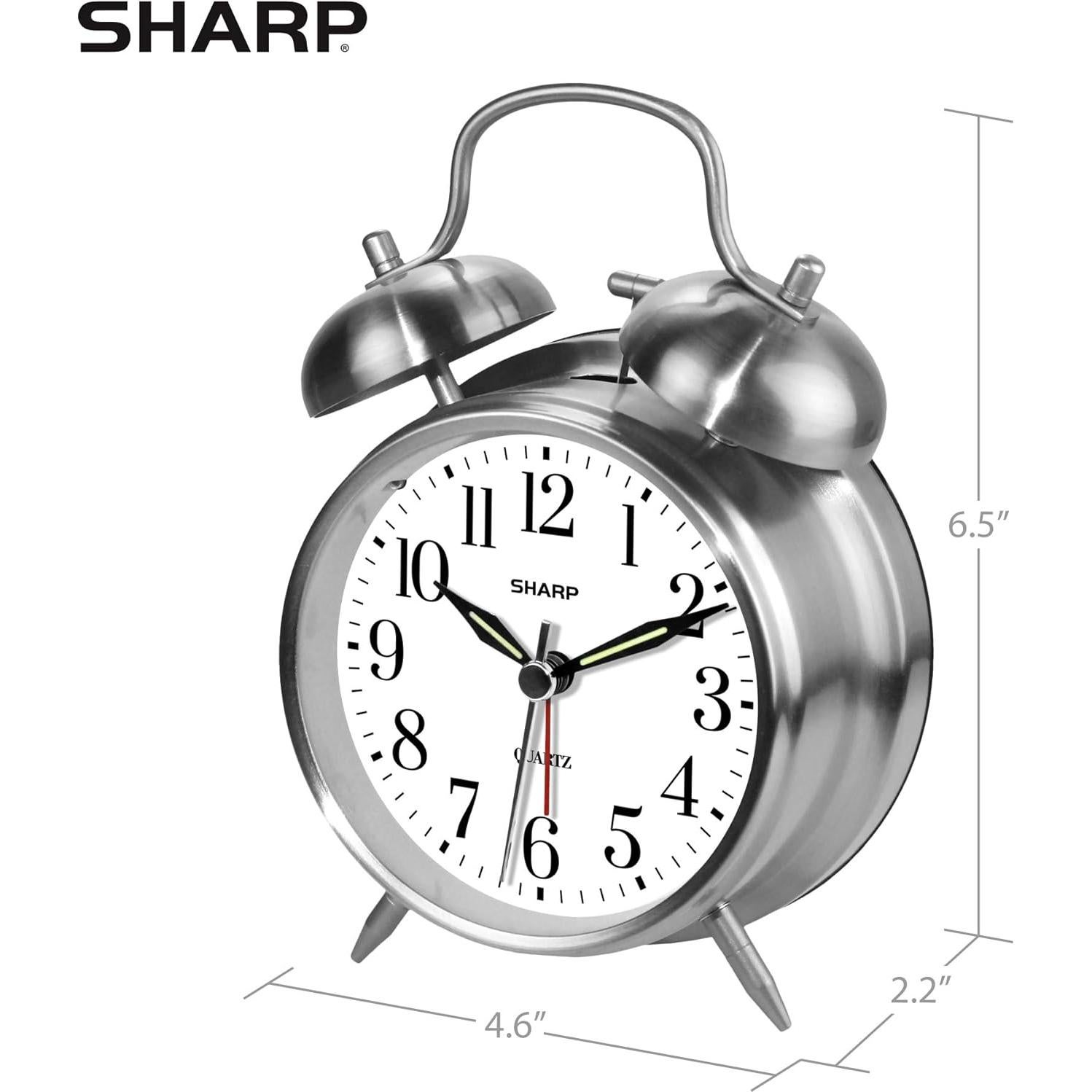Reloj Despertador Doble Campana Sharp Cuarzo Analógico Plata