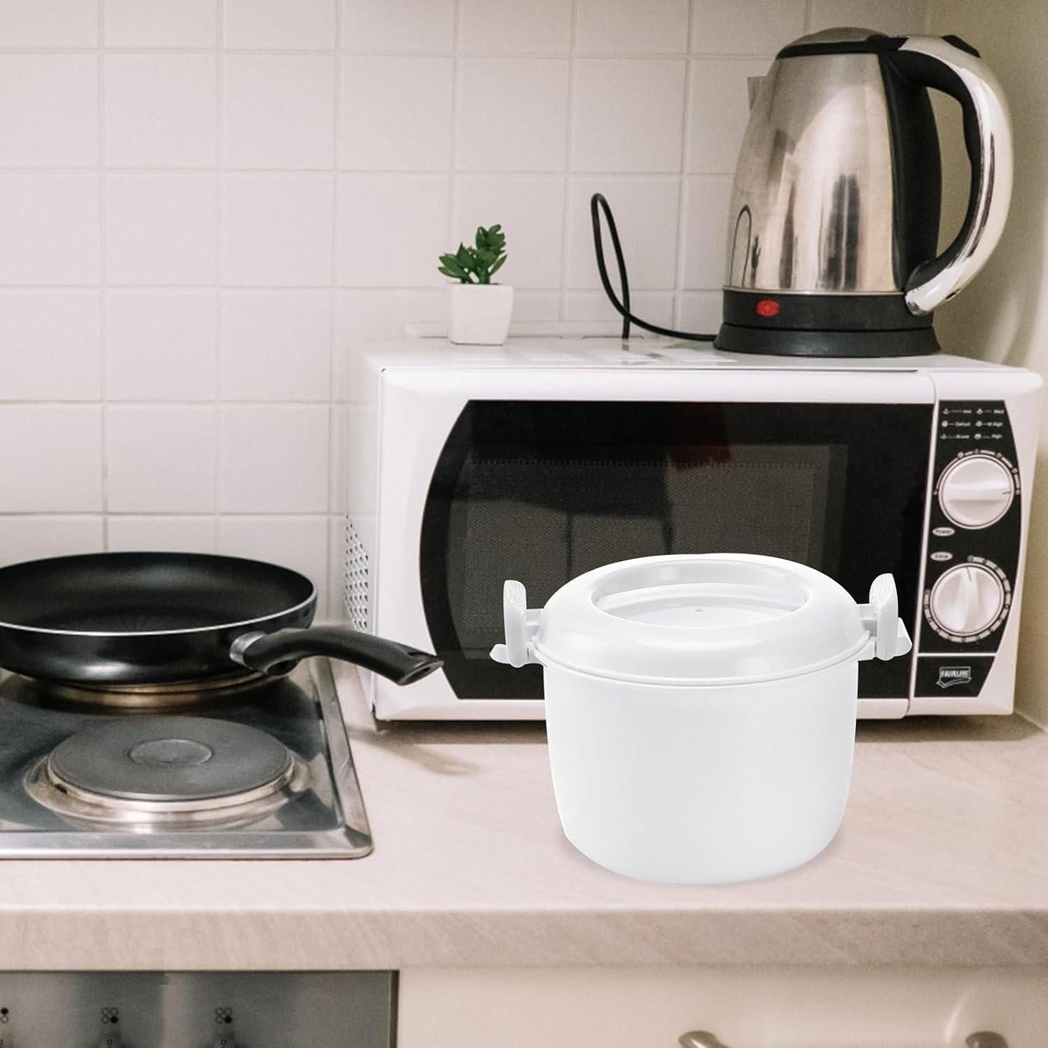 Olla de Arroz Microondas UPKOCH 4 Tazas Blanca Antiadherente