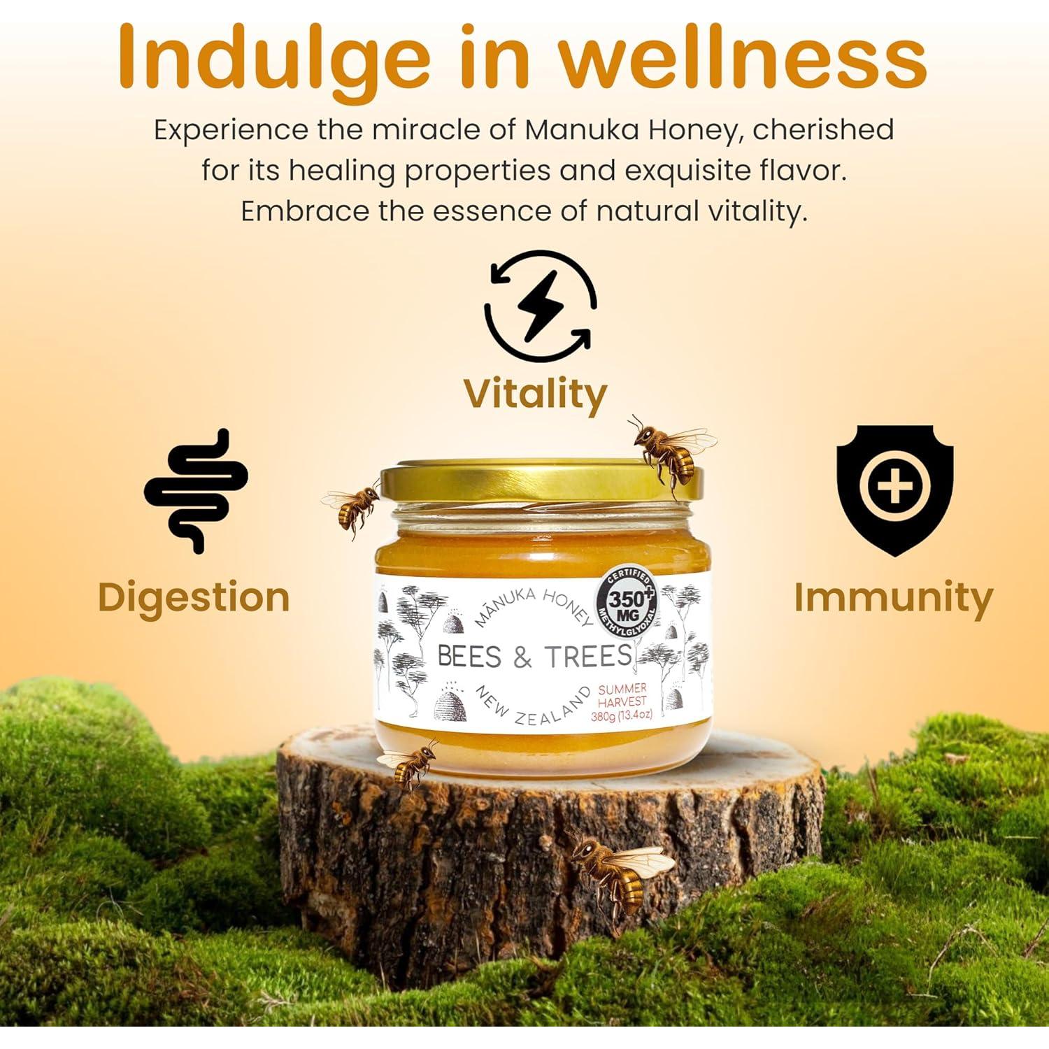 Miel de Manuka Bees & Trees 350+ MGO Cruda 380g - Sin Pasteurizar