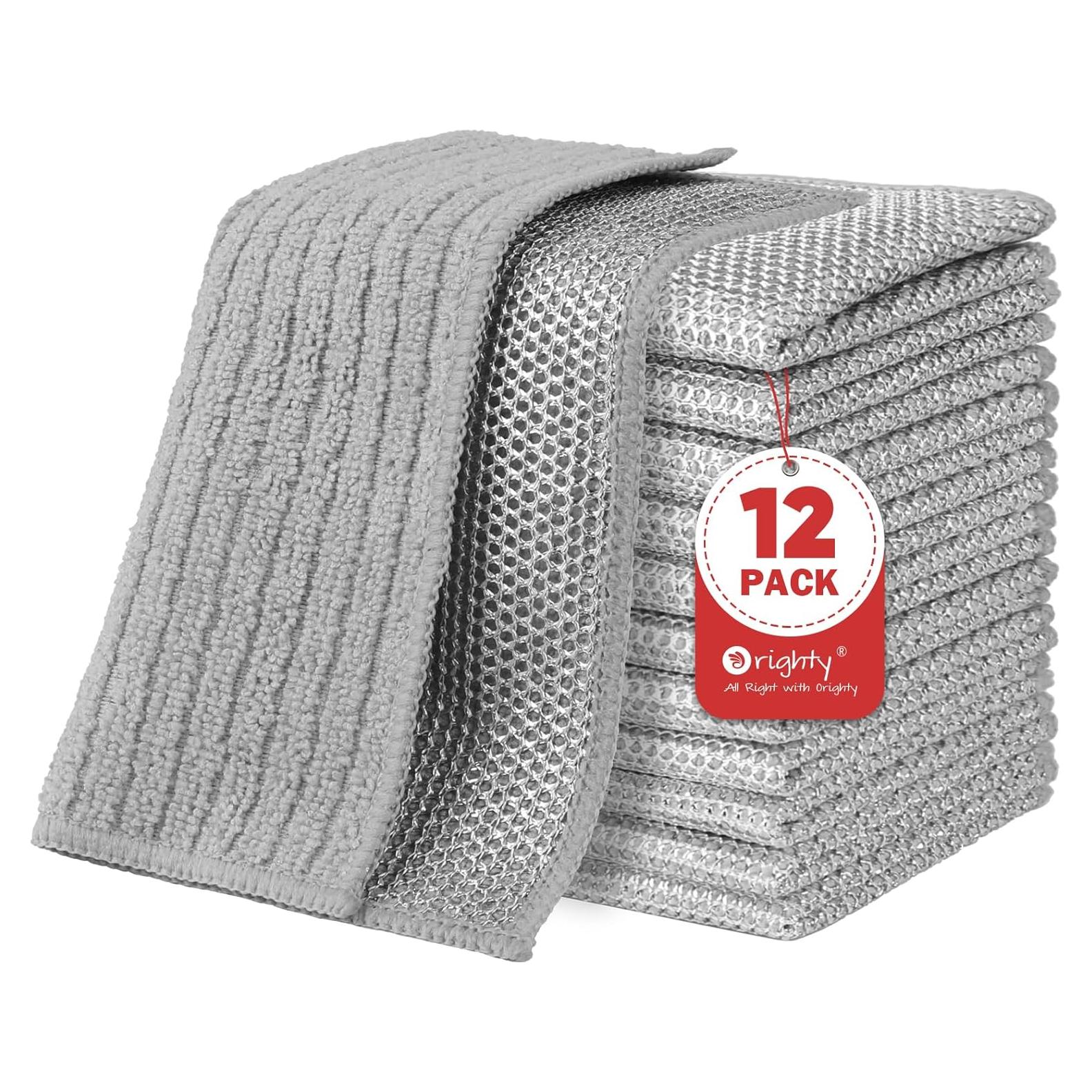 Paños de Cocina Orighty 12 Pcs Microfibra 20x18 cm Gris