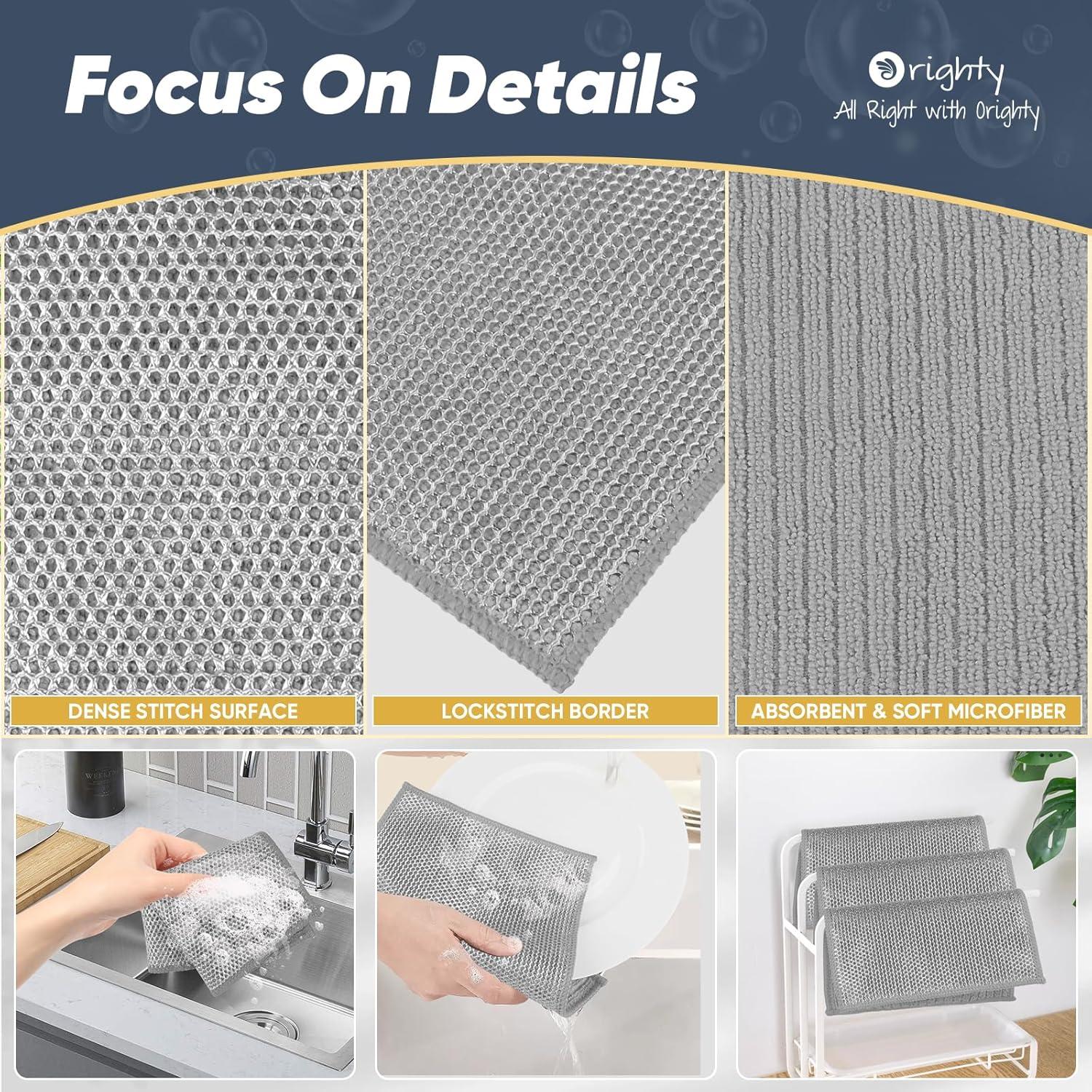 Paños de Cocina Orighty 12 Pcs Microfibra 20x18 cm Gris