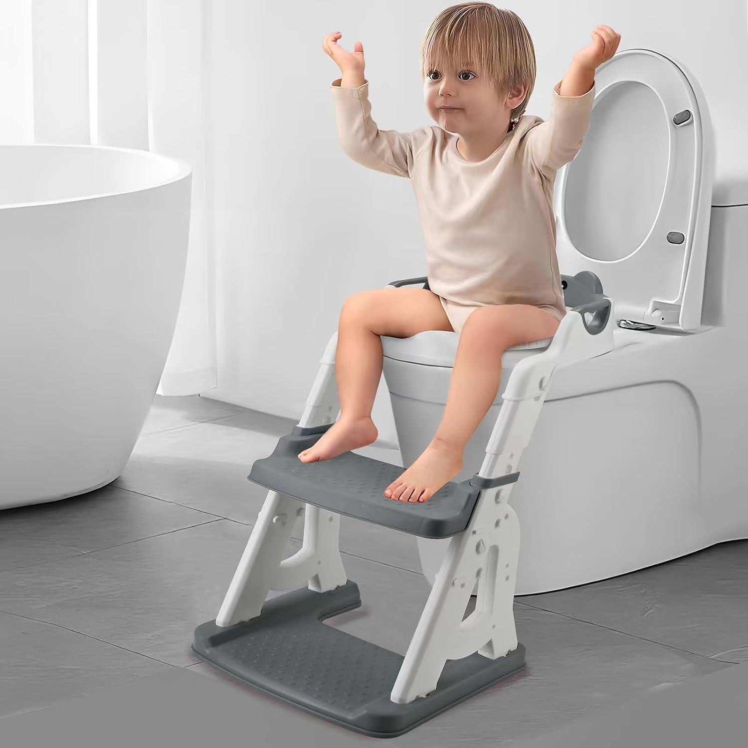 Asiento de Entrenamiento para Baño PandaEar Gris con Escalera
