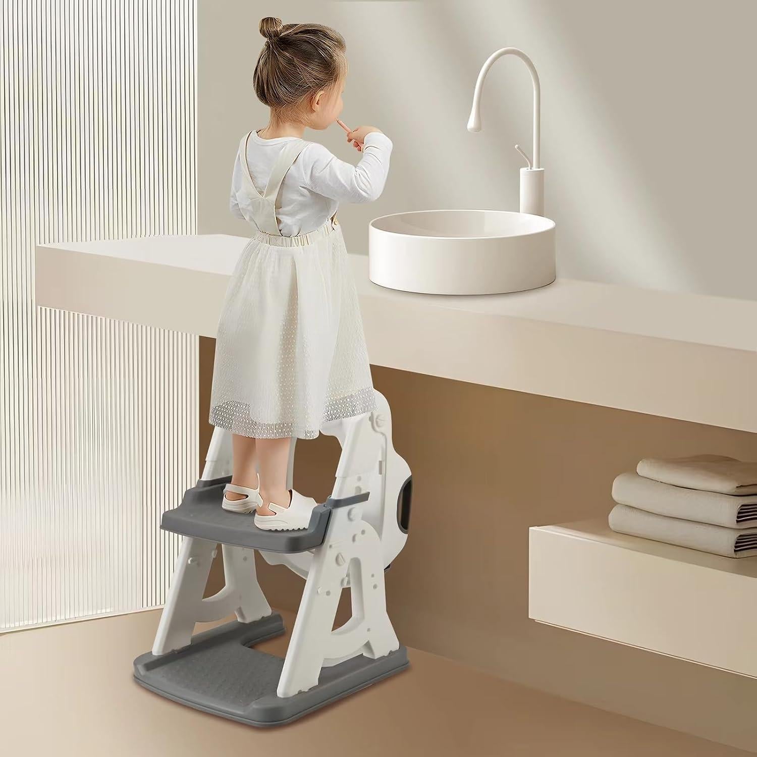 Asiento de Entrenamiento para Baño PandaEar Gris con Escalera