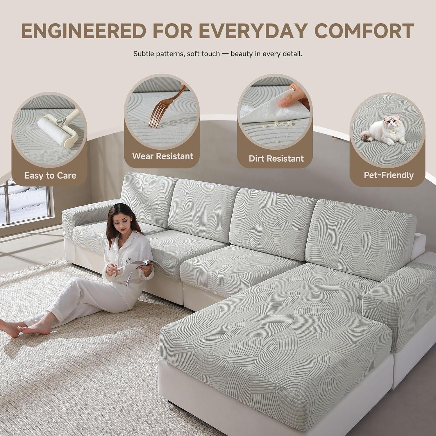 Funda de Sofá Seccional QIANMEW Gris Claro Geométrica 1PC