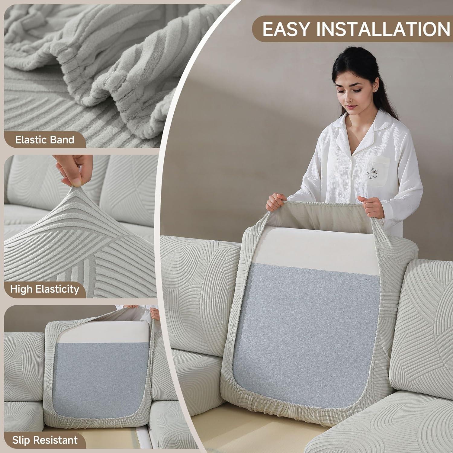 Funda de Sofá Seccional QIANMEW Gris Claro Geométrica 1PC