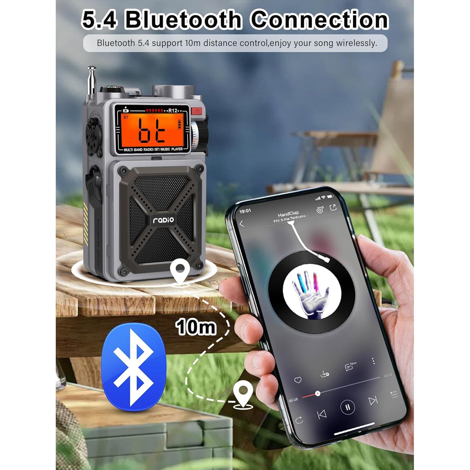 Digital Shortwave Radio with Bluetooth 5.4,AM/FM/SW with NOAA Weather Alert, 4000mAh Emergency Radio Hand Crank Solar,5W Speaker/SOS/Flashlight/Support SD Card USB MP3 Player for Emergency