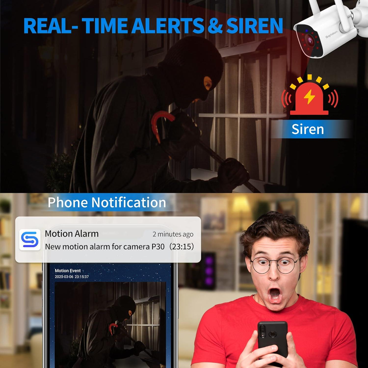 Cámara de Seguridad Septekon 2K WiFi Exterior IP66 con Audio
