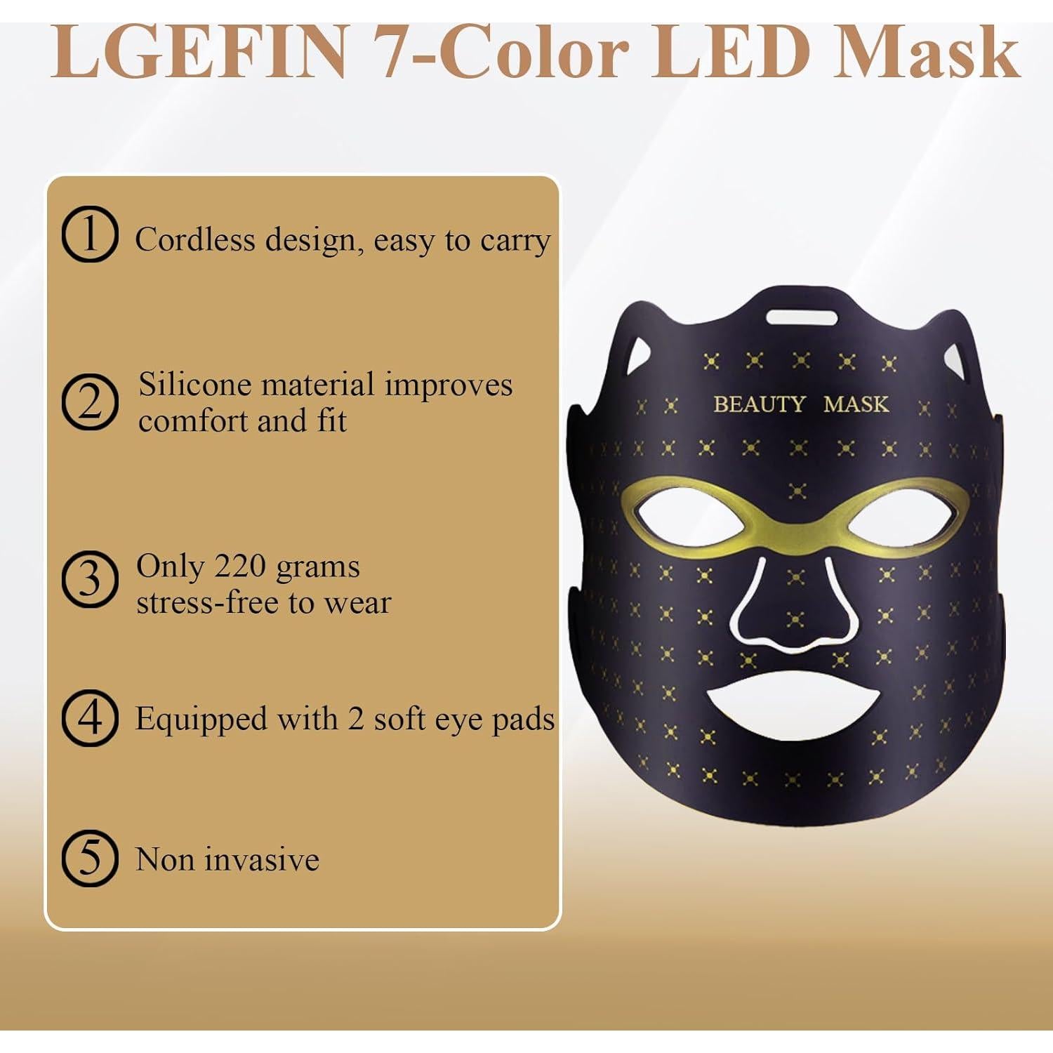 Red Light Therapy For Face,Led Face Mask Light Therapy, 7 Color Red Light Therapy Mask, Rechargeable,Portable,Household Led Face Mask (Black)