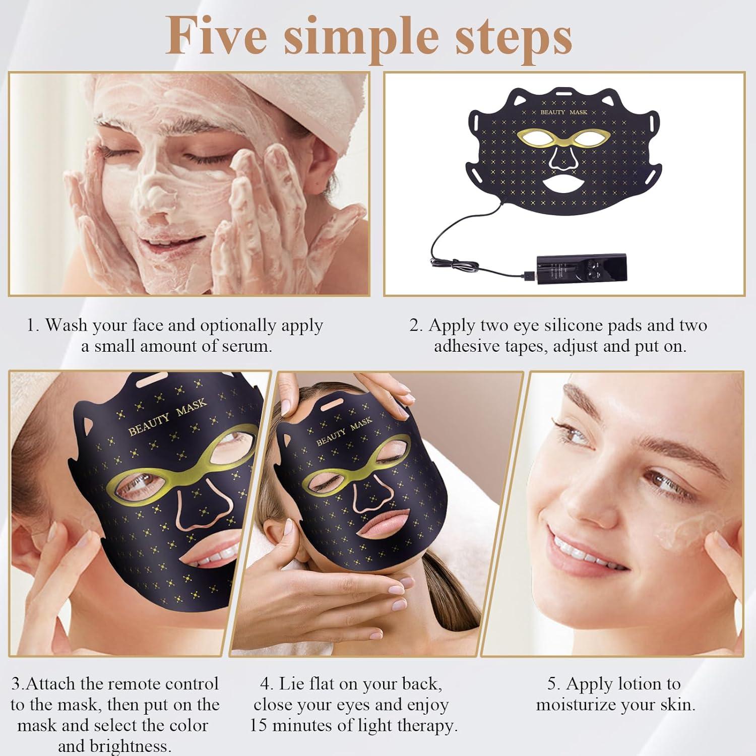 Red Light Therapy For Face,Led Face Mask Light Therapy, 7 Color Red Light Therapy Mask, Rechargeable,Portable,Household Led Face Mask (Black)