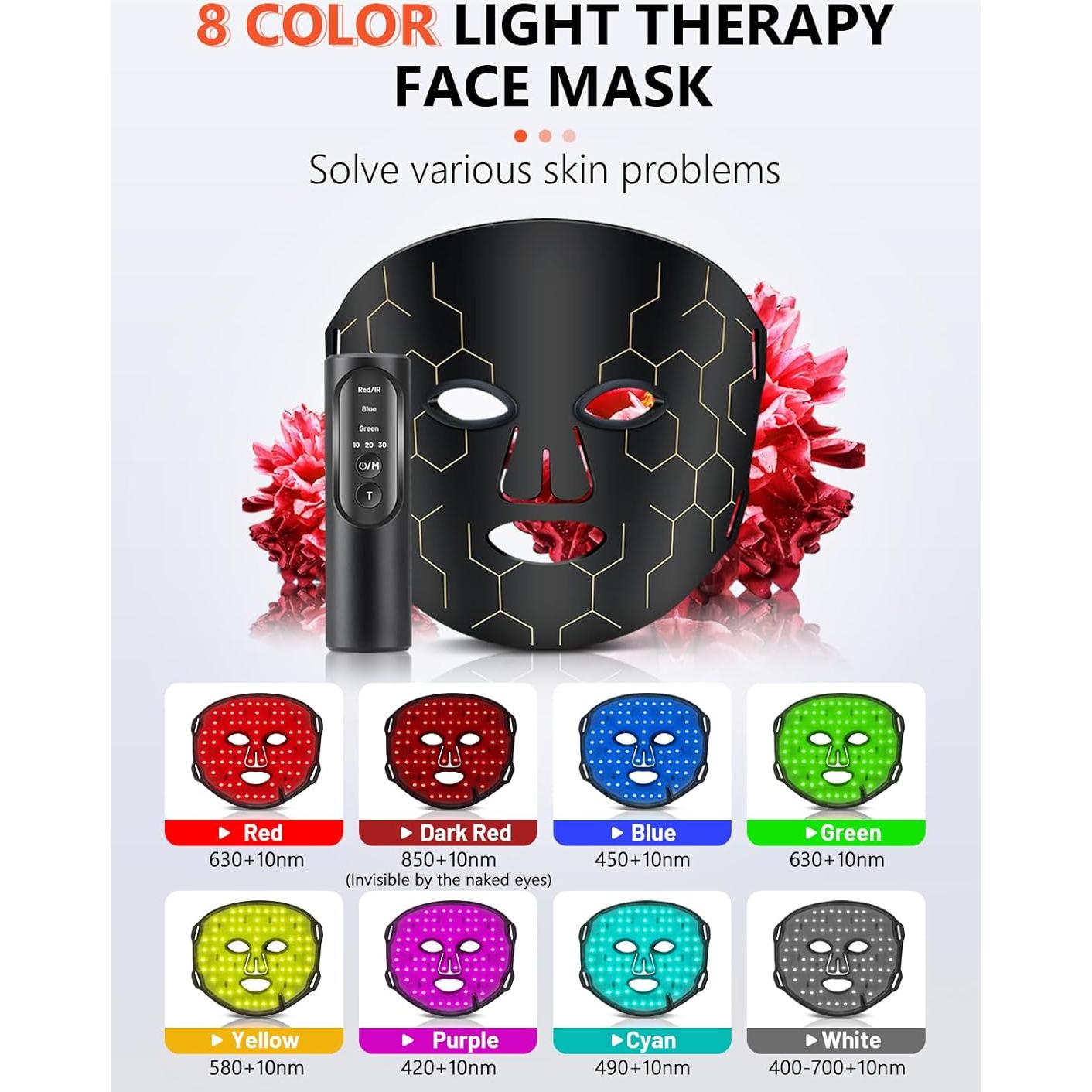 Máscara LED de Terapia de Luz Roja HDLIDODO 8 Modos 288 Lámparas