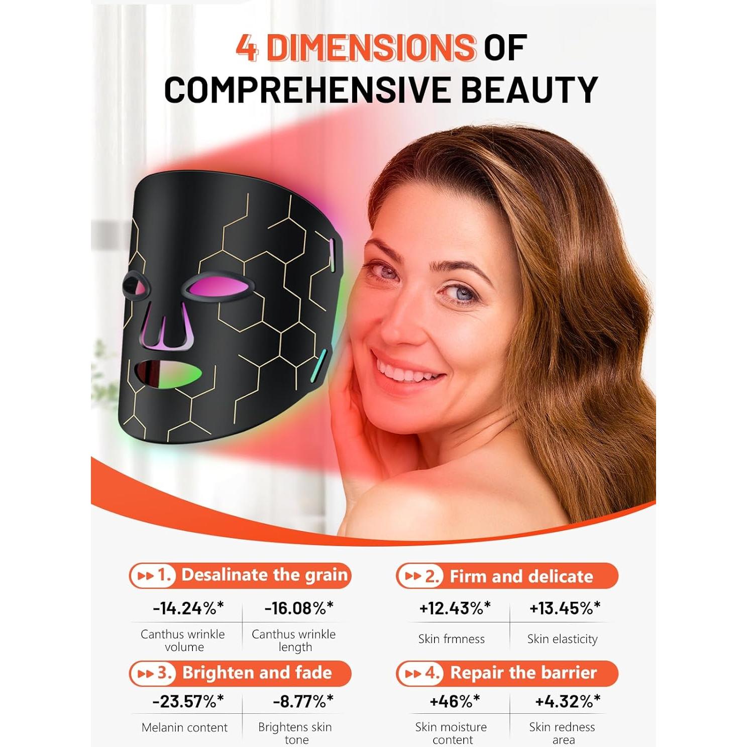 Máscara LED de Terapia de Luz Roja HDLIDODO 8 Modos 288 Lámparas